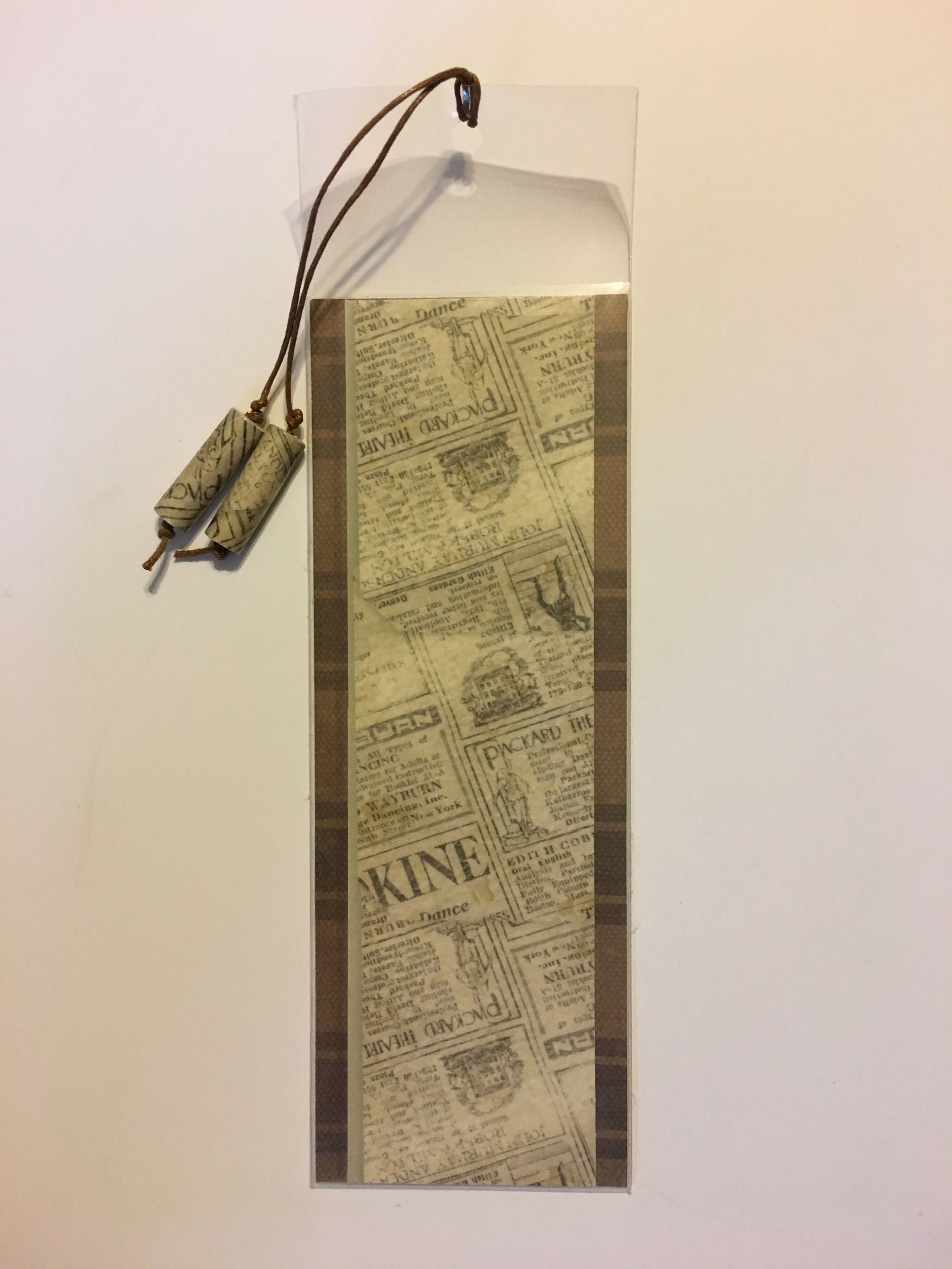 Vintage Newspaper Handmade Bookmark with Paper Bead Tassel Plastic ...
