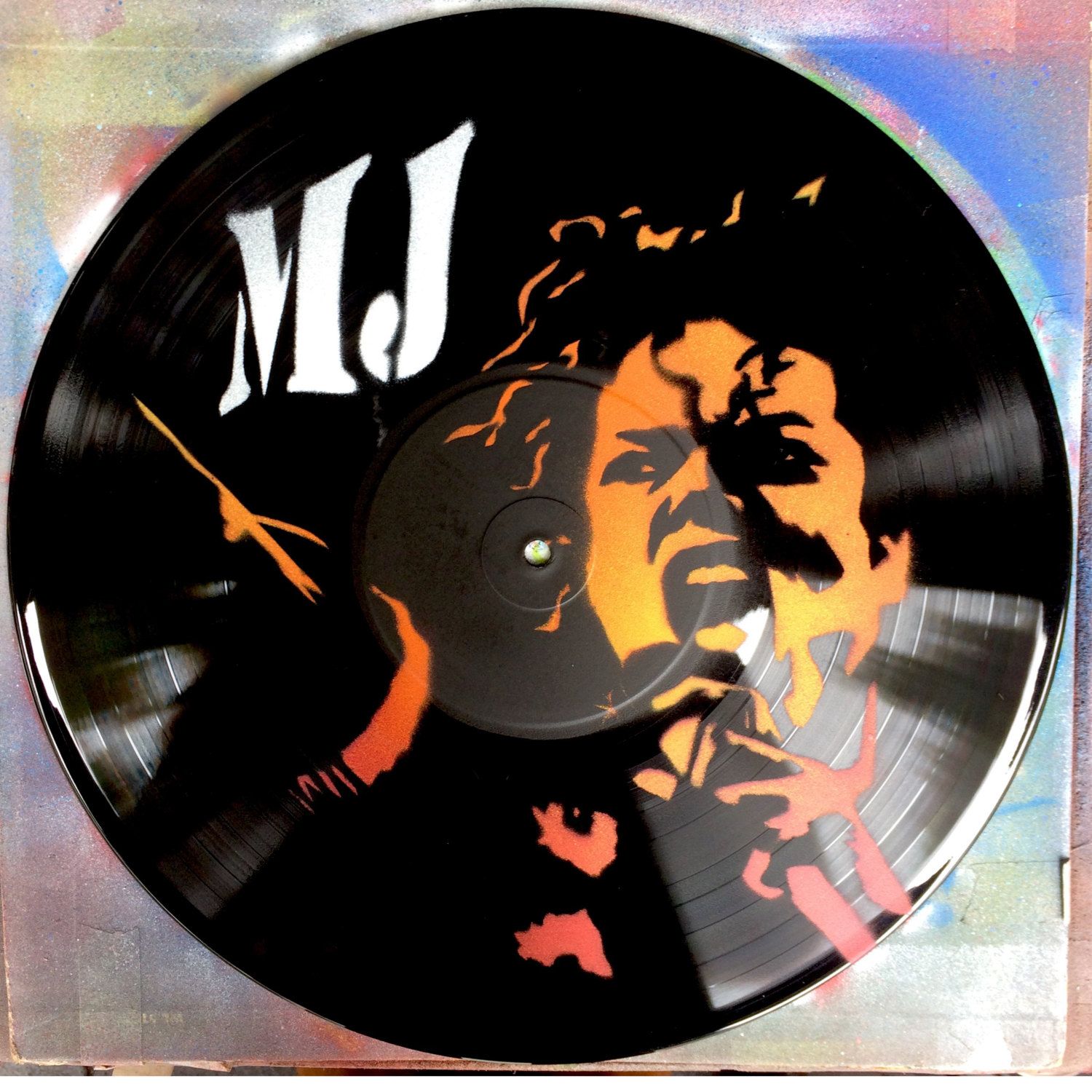 Artistic version of MICHAEL JACKSON painted vinyl record spray paint ...