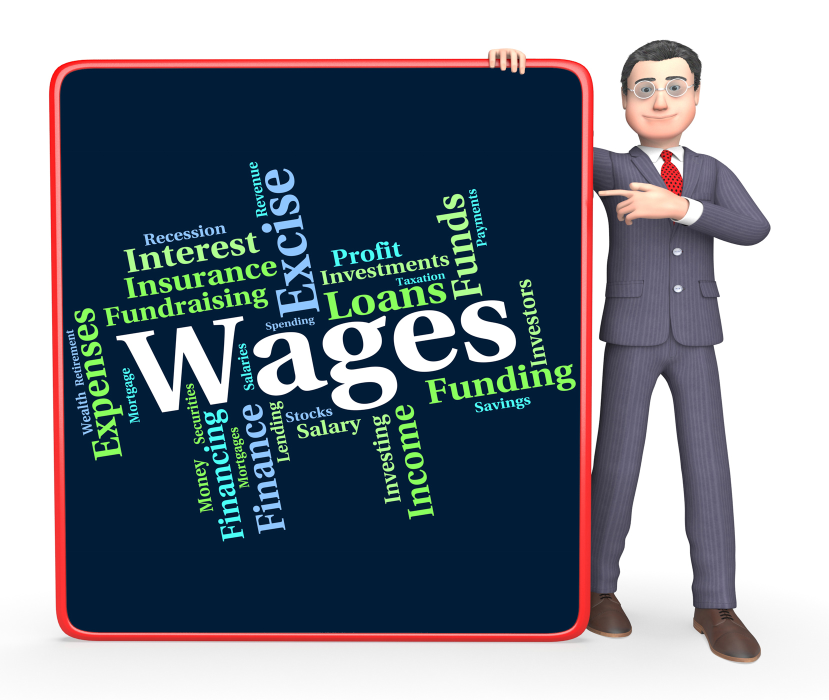 Wages word indicates income earn and wordcloud photo