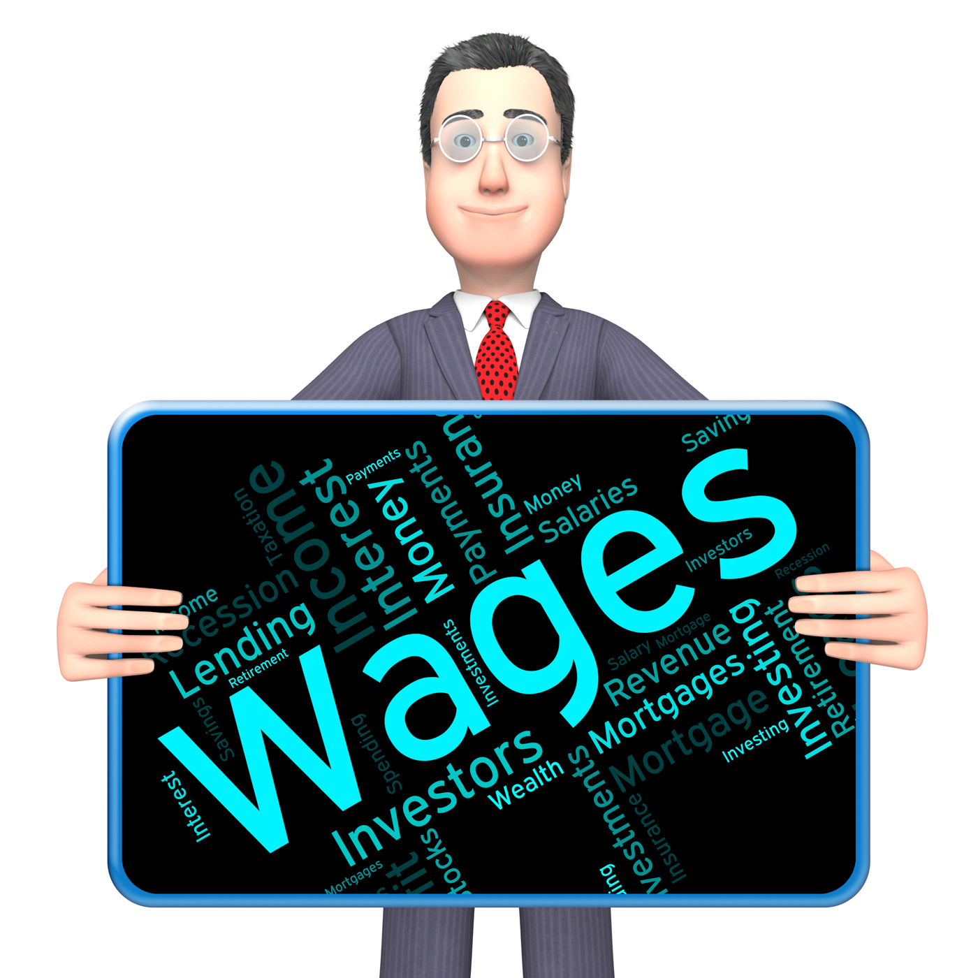 Wages word represents revenue income and words photo