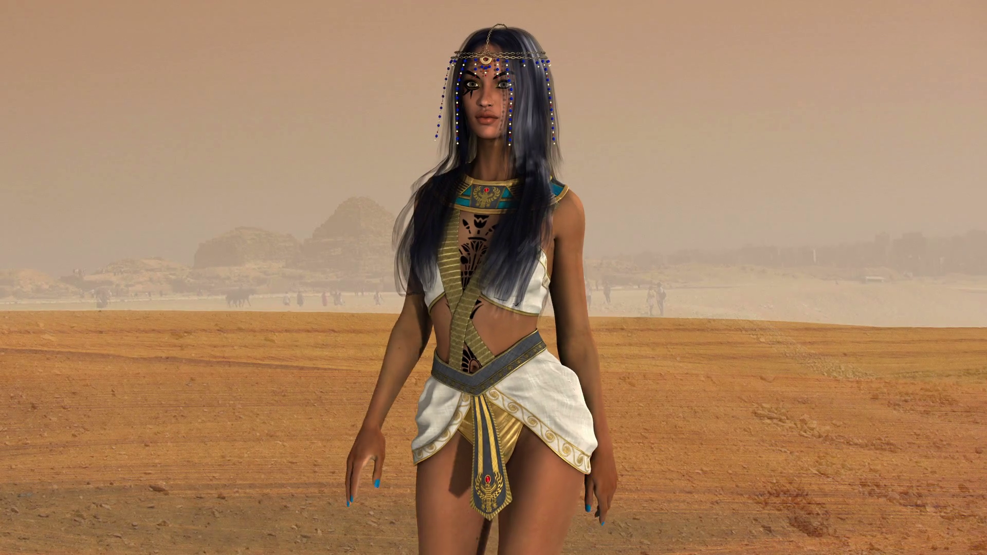 girl in oriental costume walking in the desert of Egypt Motion ...