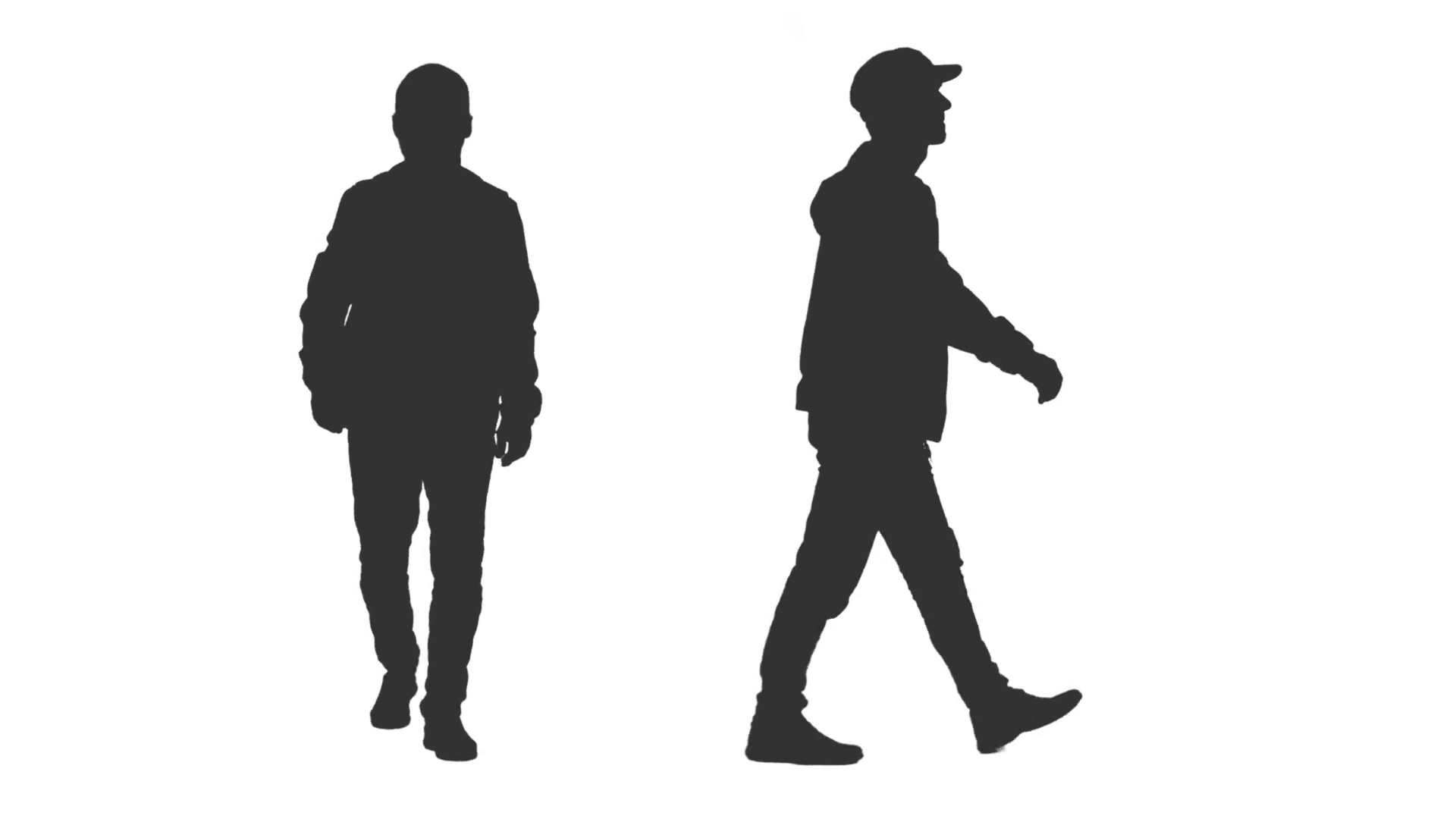 Silhouette of walking man in jacket and cap, 2 in 1, alpha channel ...