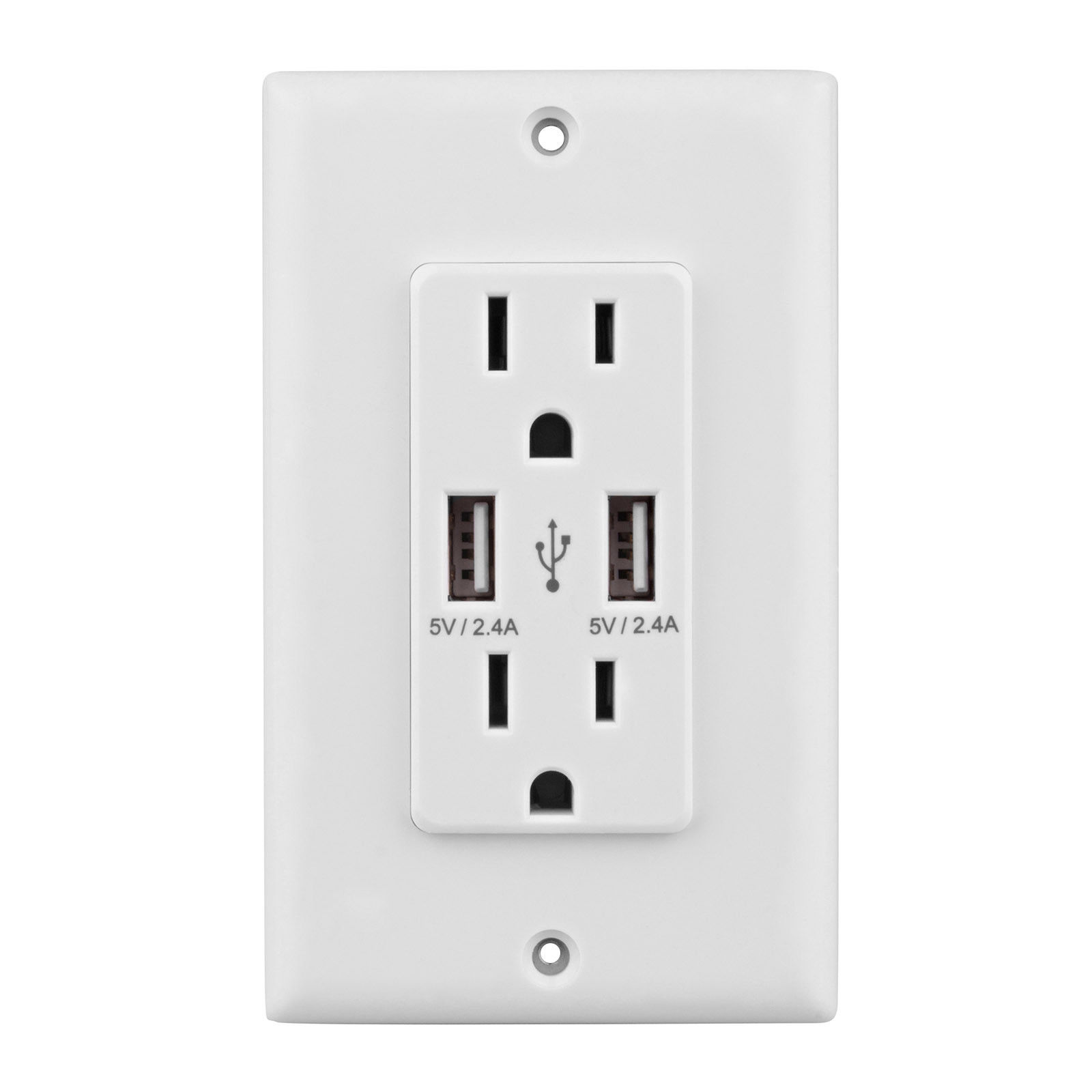 Dual 2.4a 2-Port Rapid Charging USB Wall Outlet & Conventional Wall ...