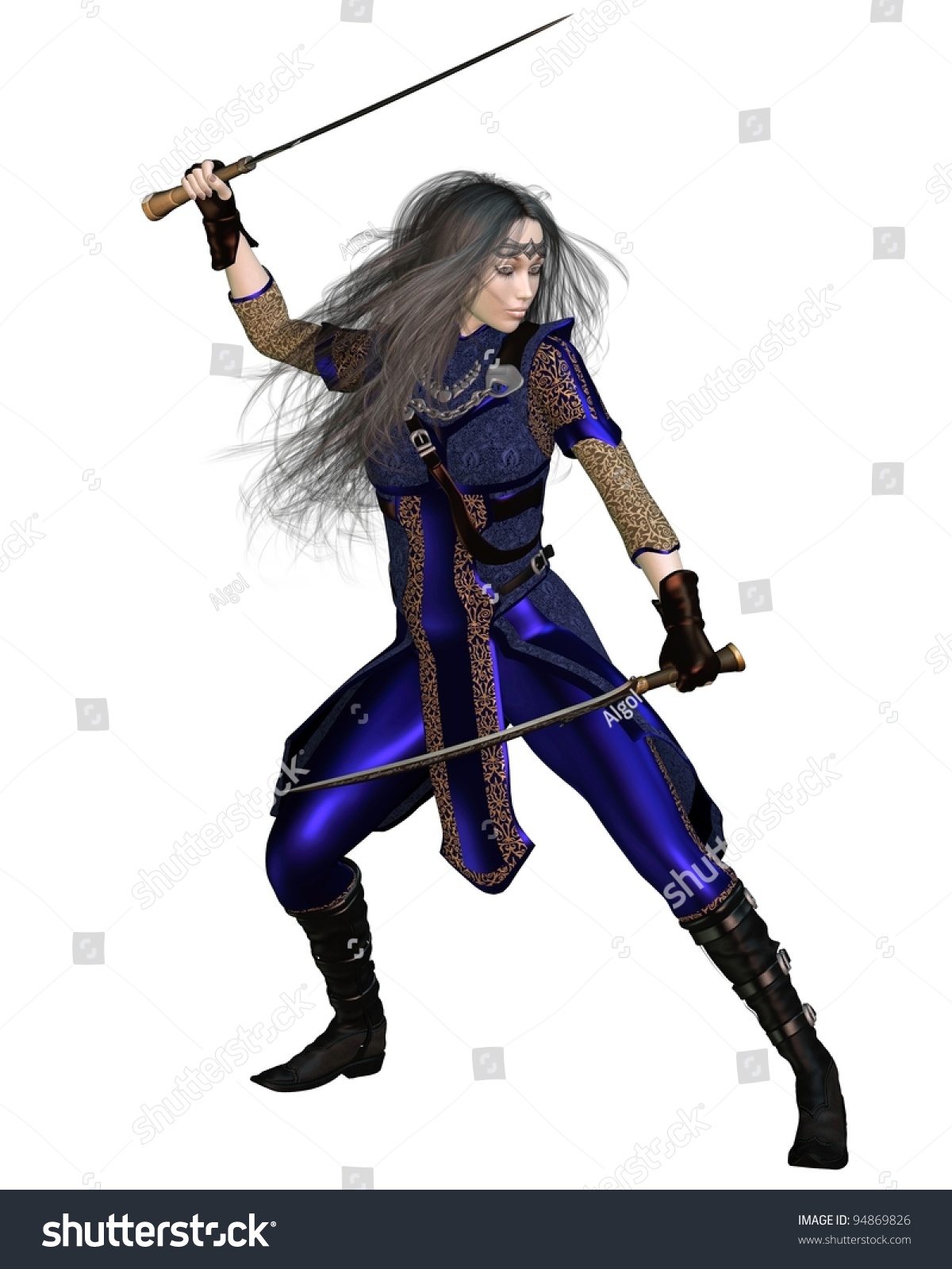 Fantasy Warrior Princess Fighting Pose Two Stock Illustration ...