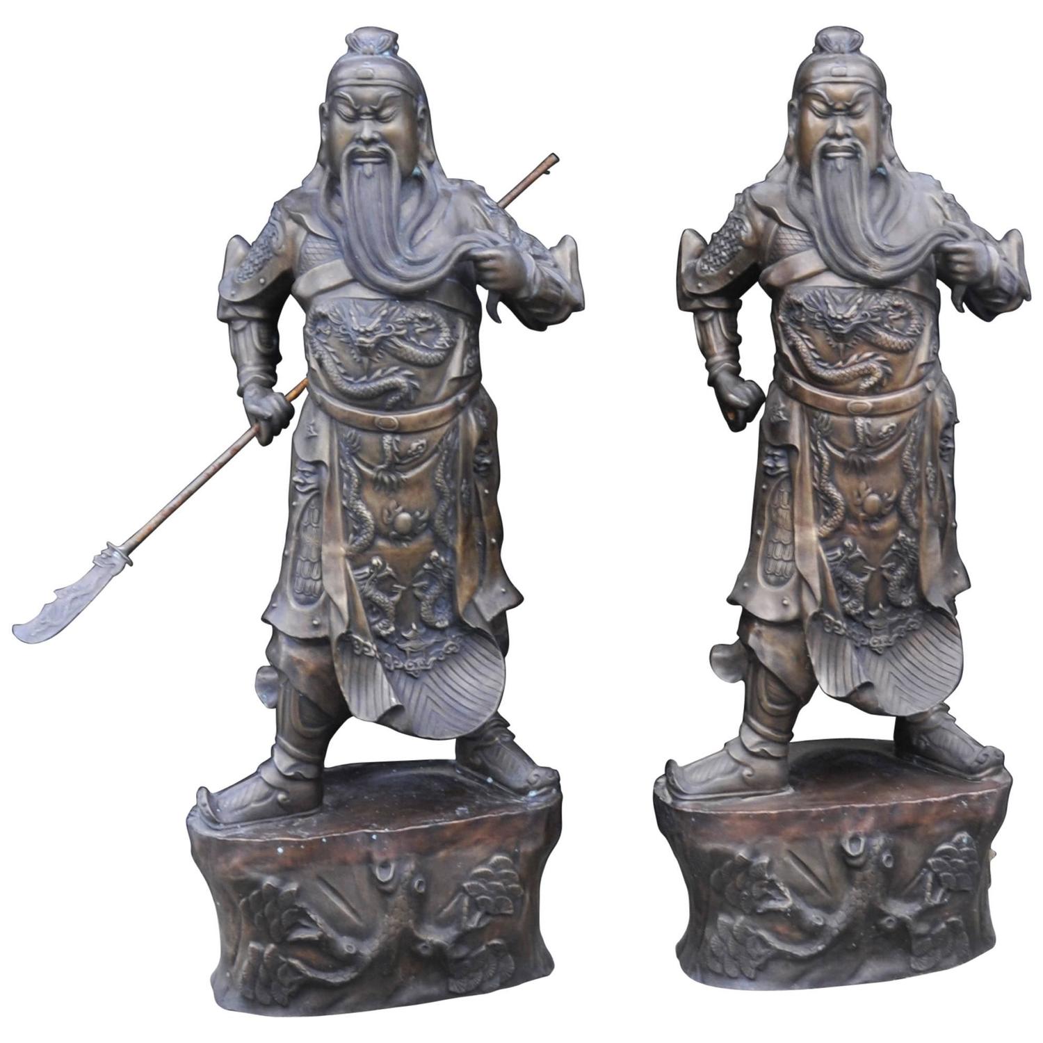 Pair of Bronze Lifesize Japanese Samurai Warriors Soldiers Statues ...