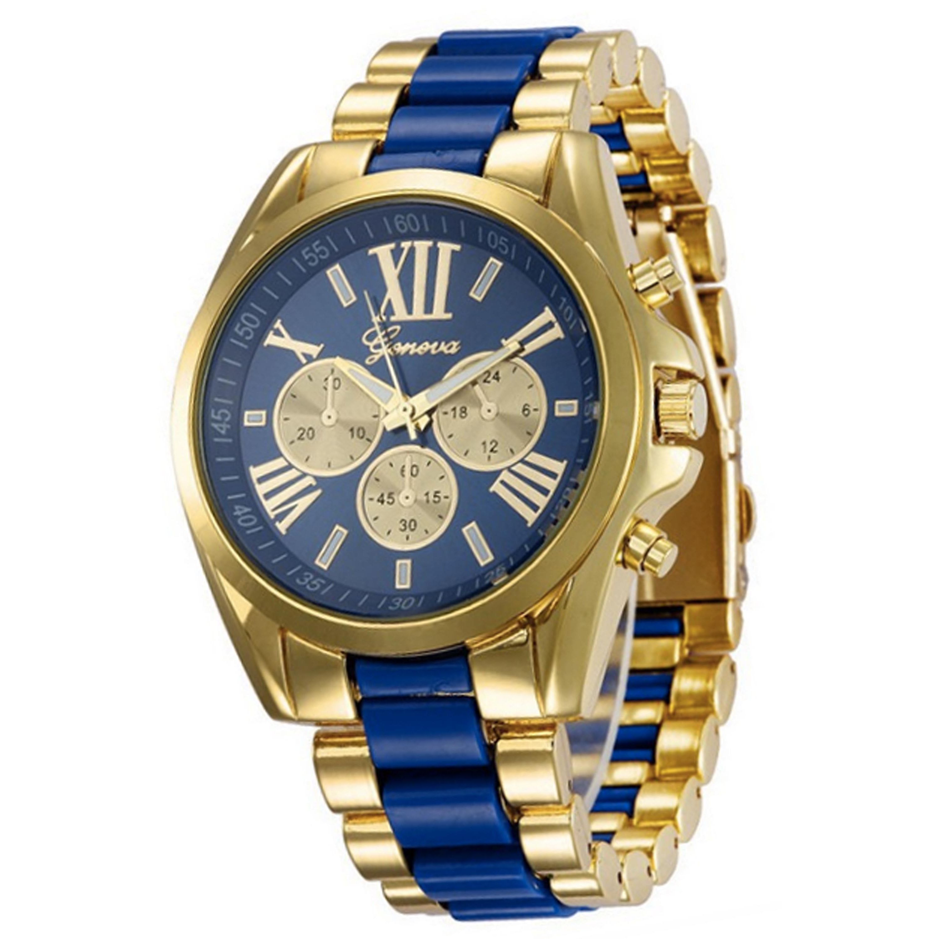 Geneva Solid Roman Numbers Analog Blue Dial Women's Watch - Watches ...