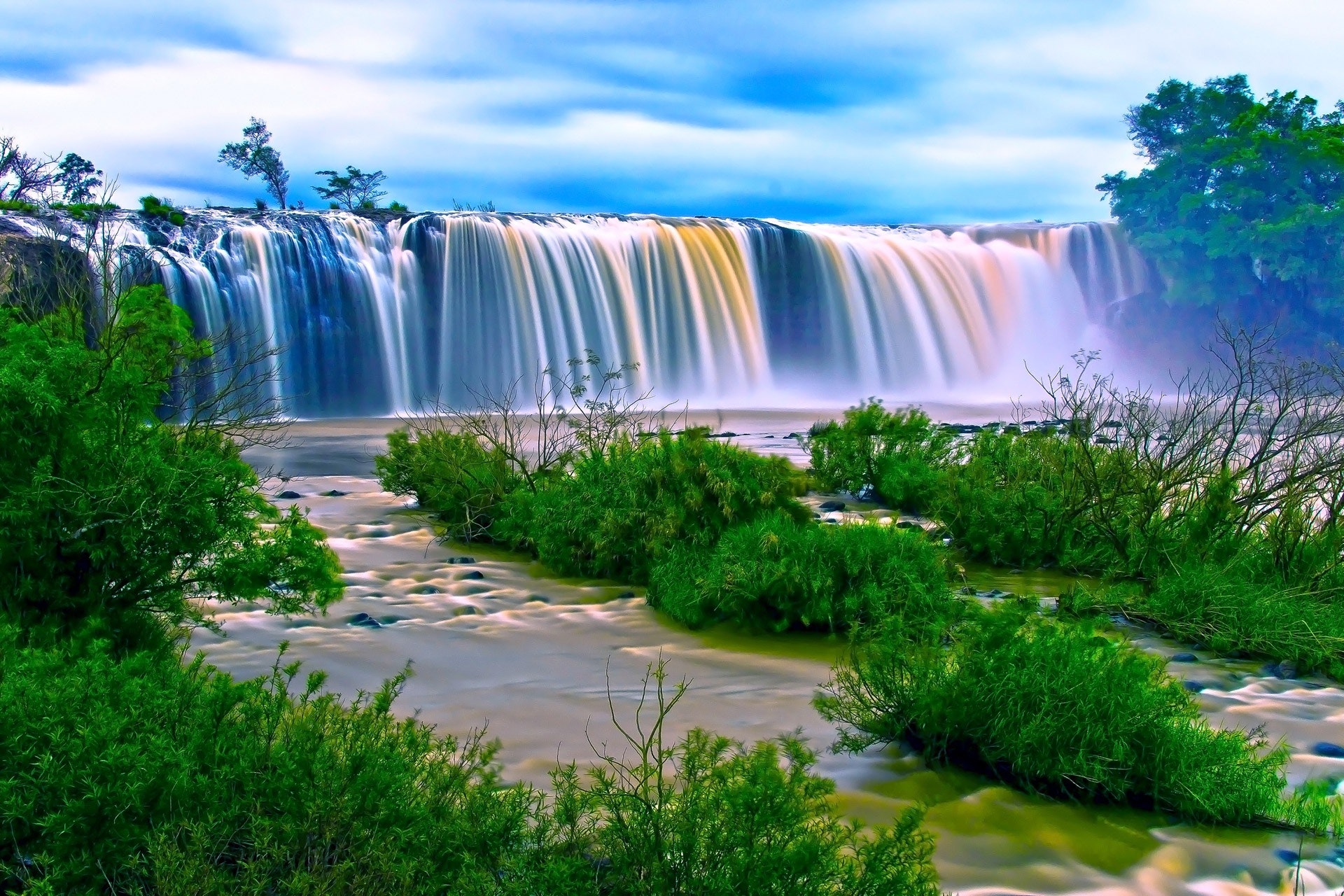 Water Falls Surrounding Green Grass during Daytime, HD wallpaper, Landscape, Long exposure, Natural, HQ Photo