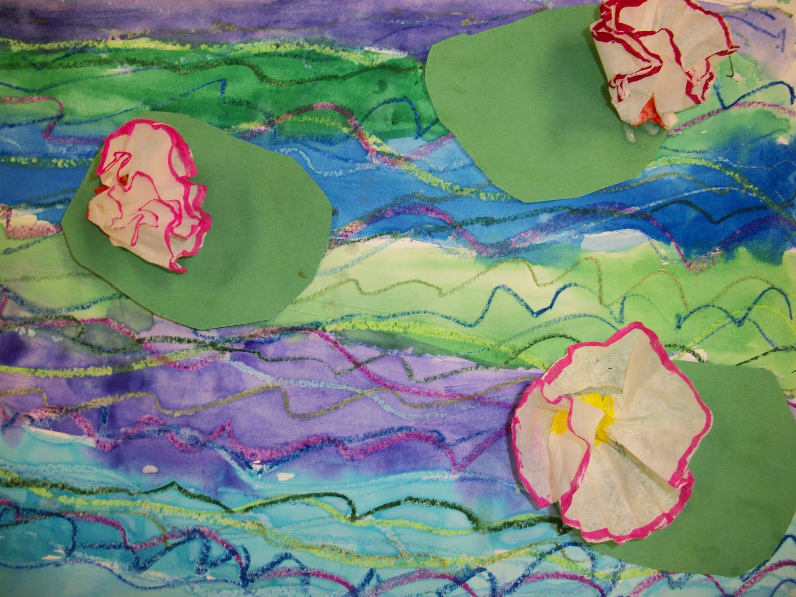kindergarten art lesson plan kinders Monet waterlilies garden pastel ...