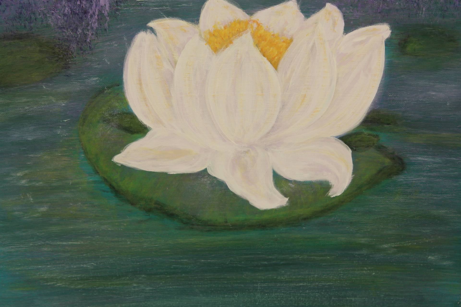 Saatchi Art: Water Lily and Wisteria Painting by Krystal Gray