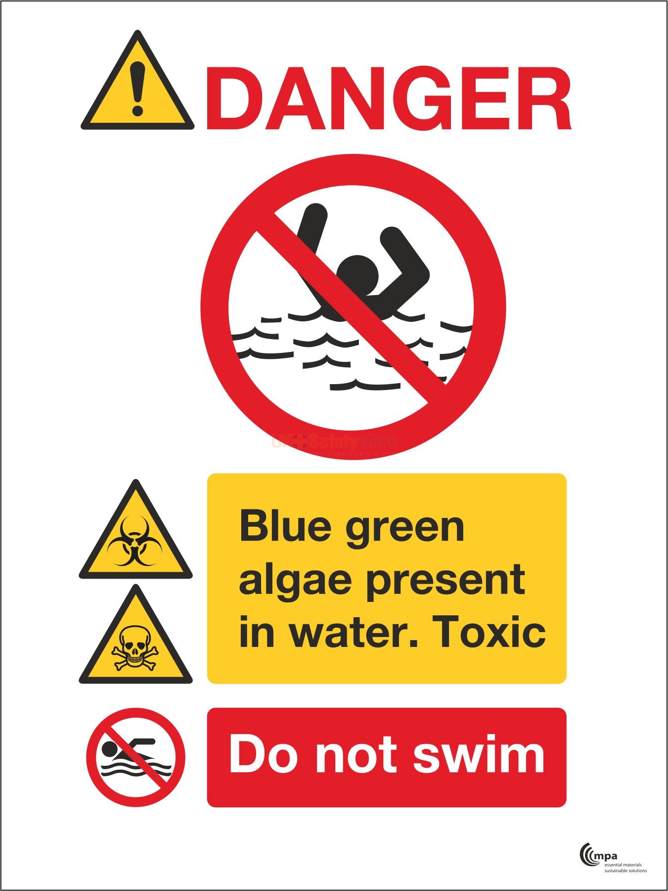 Danger Blue Green Algae Present In Water Sign - Do Not Swim ...