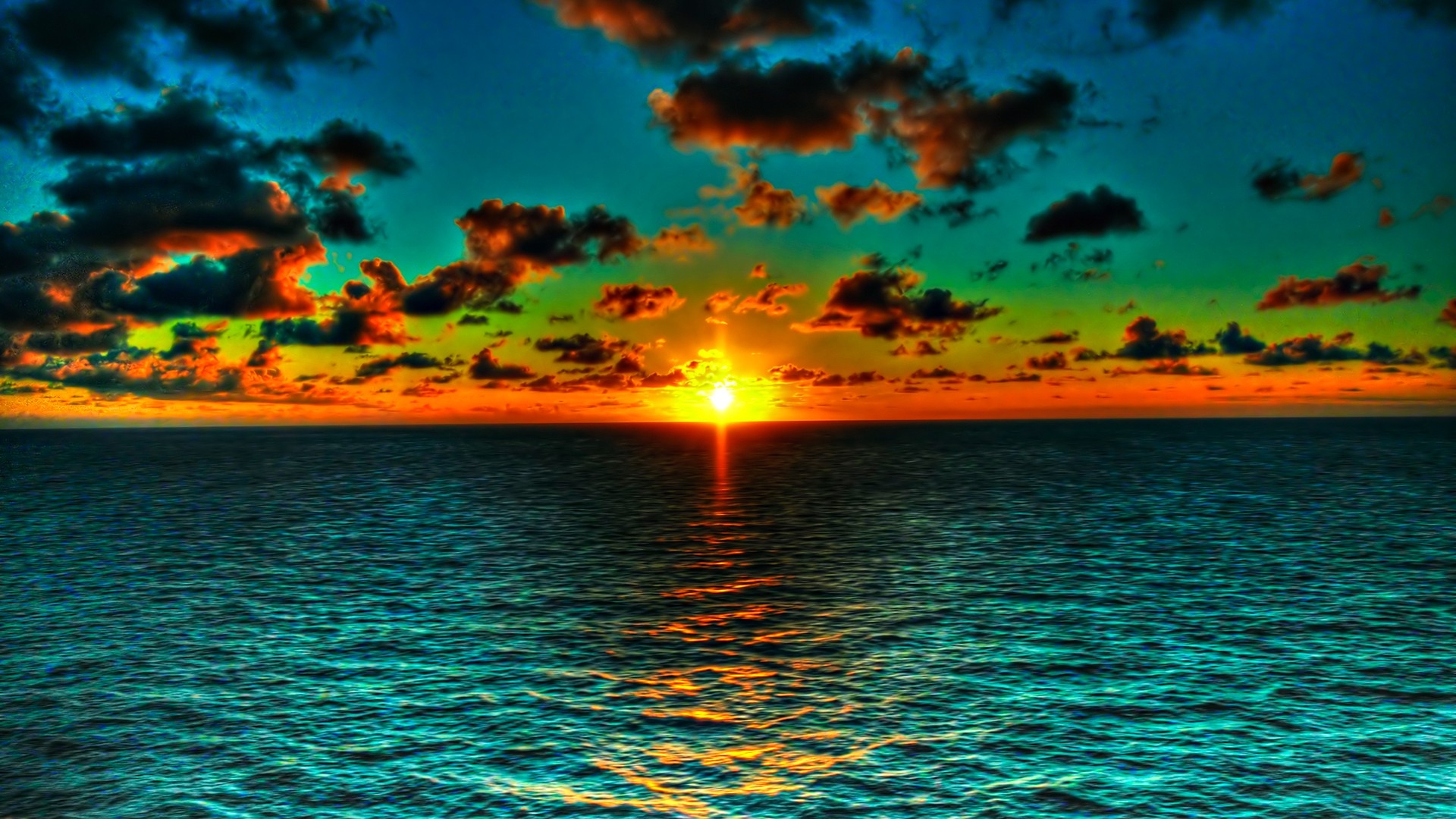 Download Wallpaper 1920x1080 sun, clouds, horizon, sea, water ...