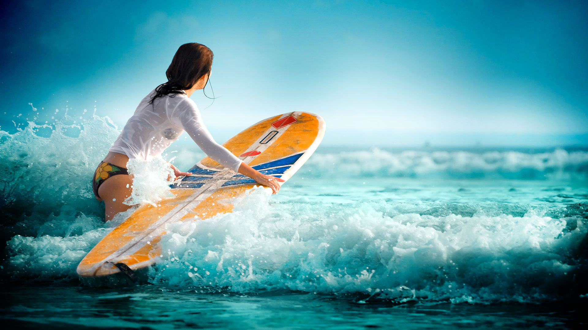 Surfing waves water sea girl wallpaper | 1920x1080 | 117562 ...
