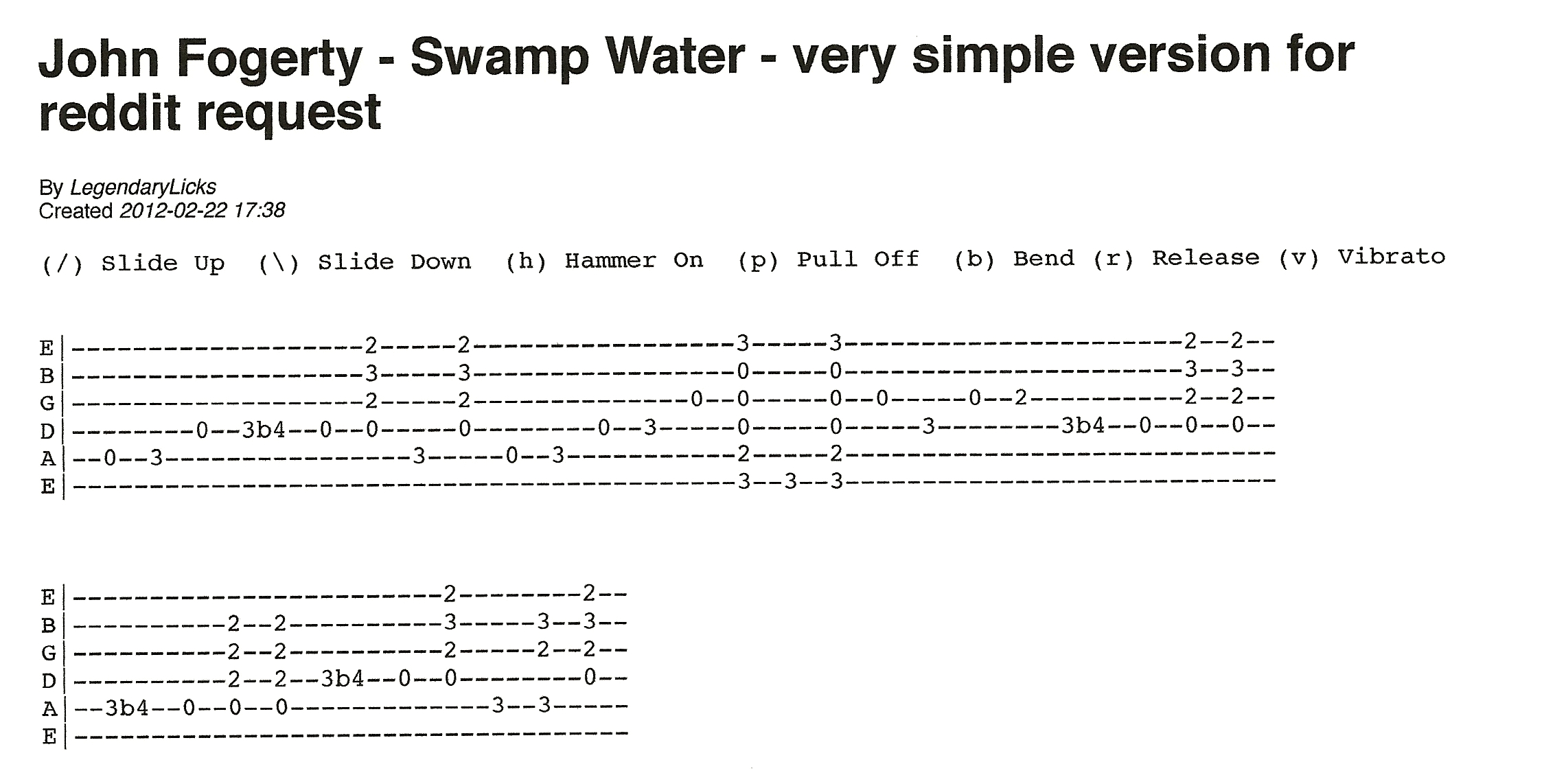 John Fogerty swamp water tab | Rick McCargar's Guitar Licks, Songs ...
