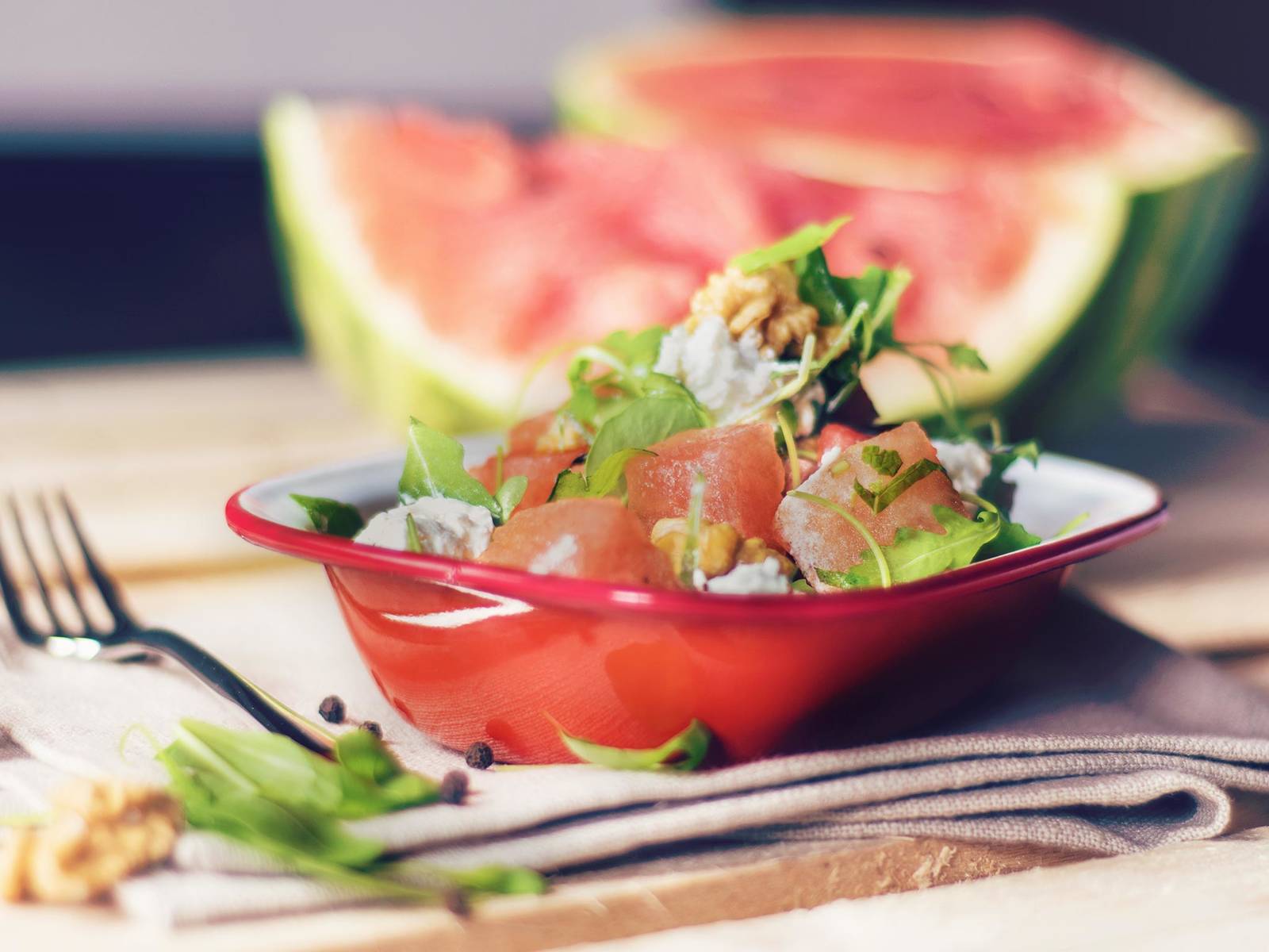Watermelon and goat cheese salad with walnuts | Recipe with Video ...