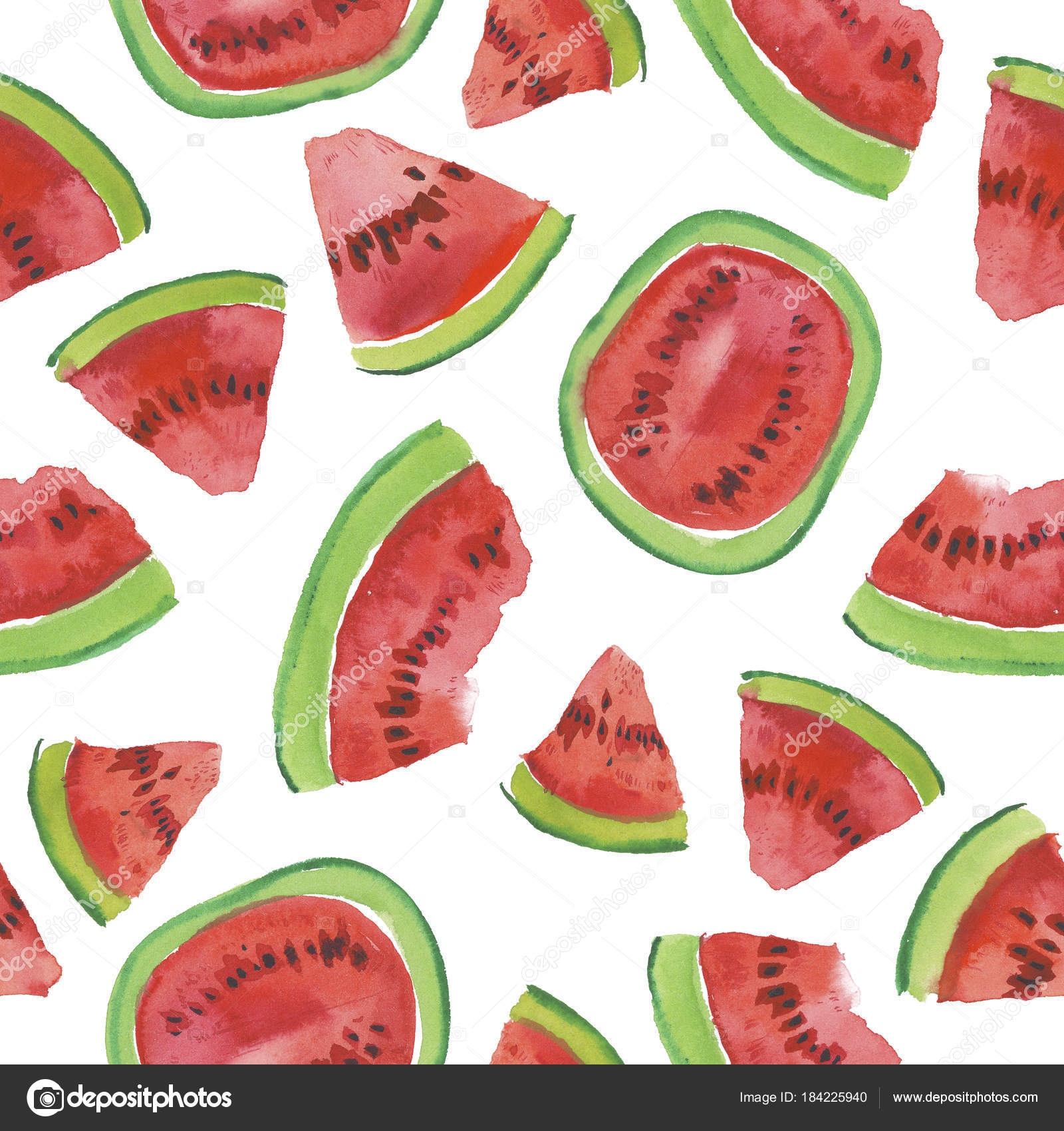 Trendy Fruit Pattern Artistic Watermelon Background Watercolor ...
