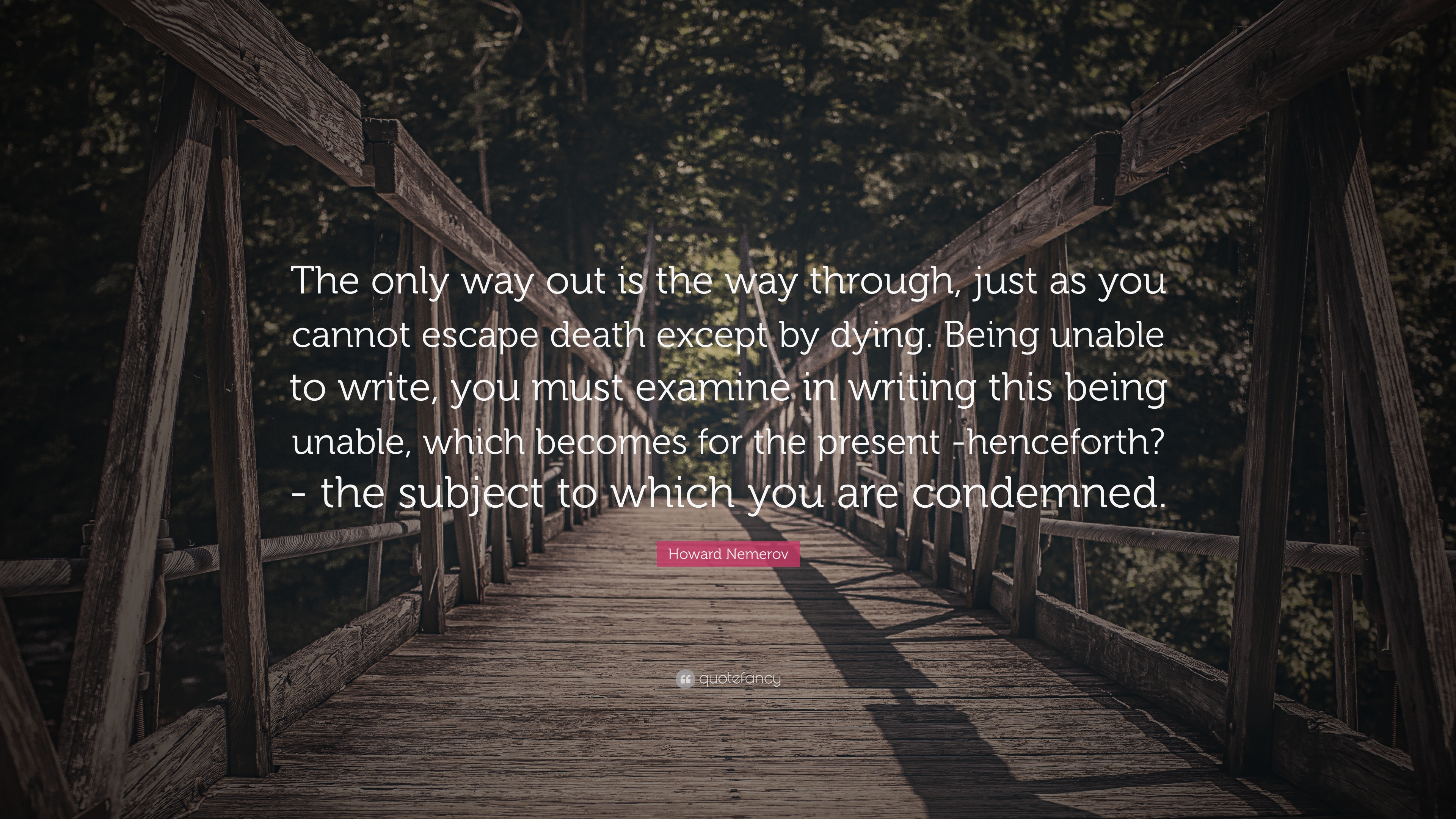 Howard Nemerov Quote: “The only way out is the way through, just as ...