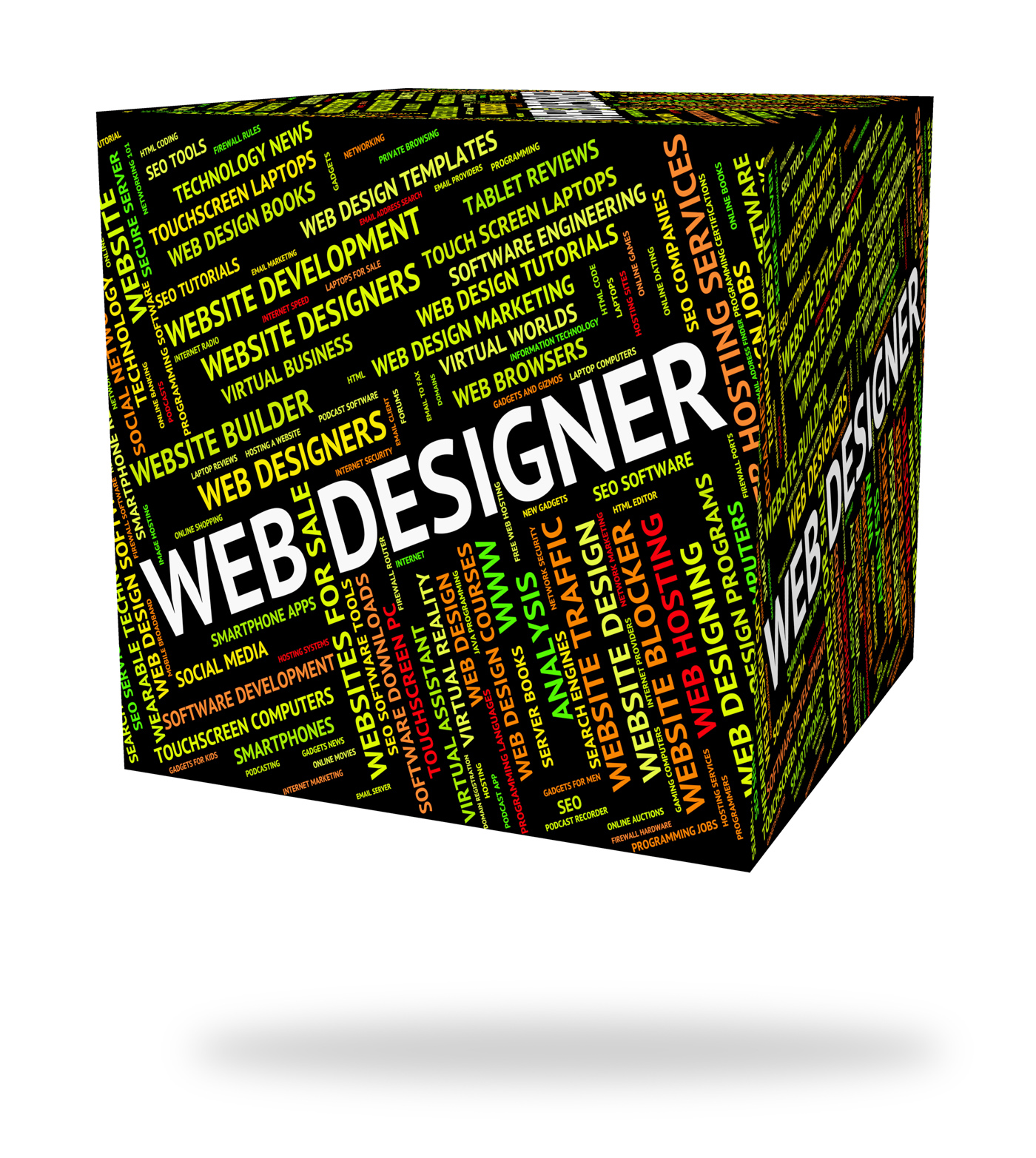 Web designer shows words designing and net photo