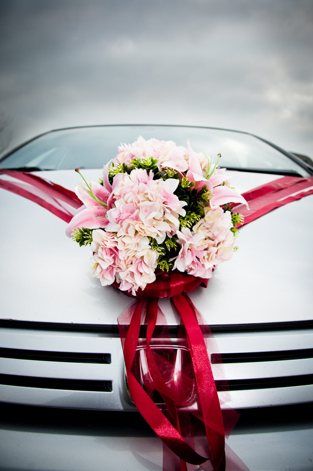 Wedding car decorated with flowers photo