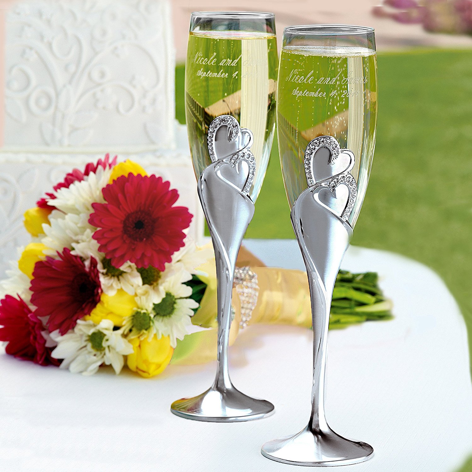 Amazon.com | Personalized Wedding Toasting Flutes - Sparkling Love ...