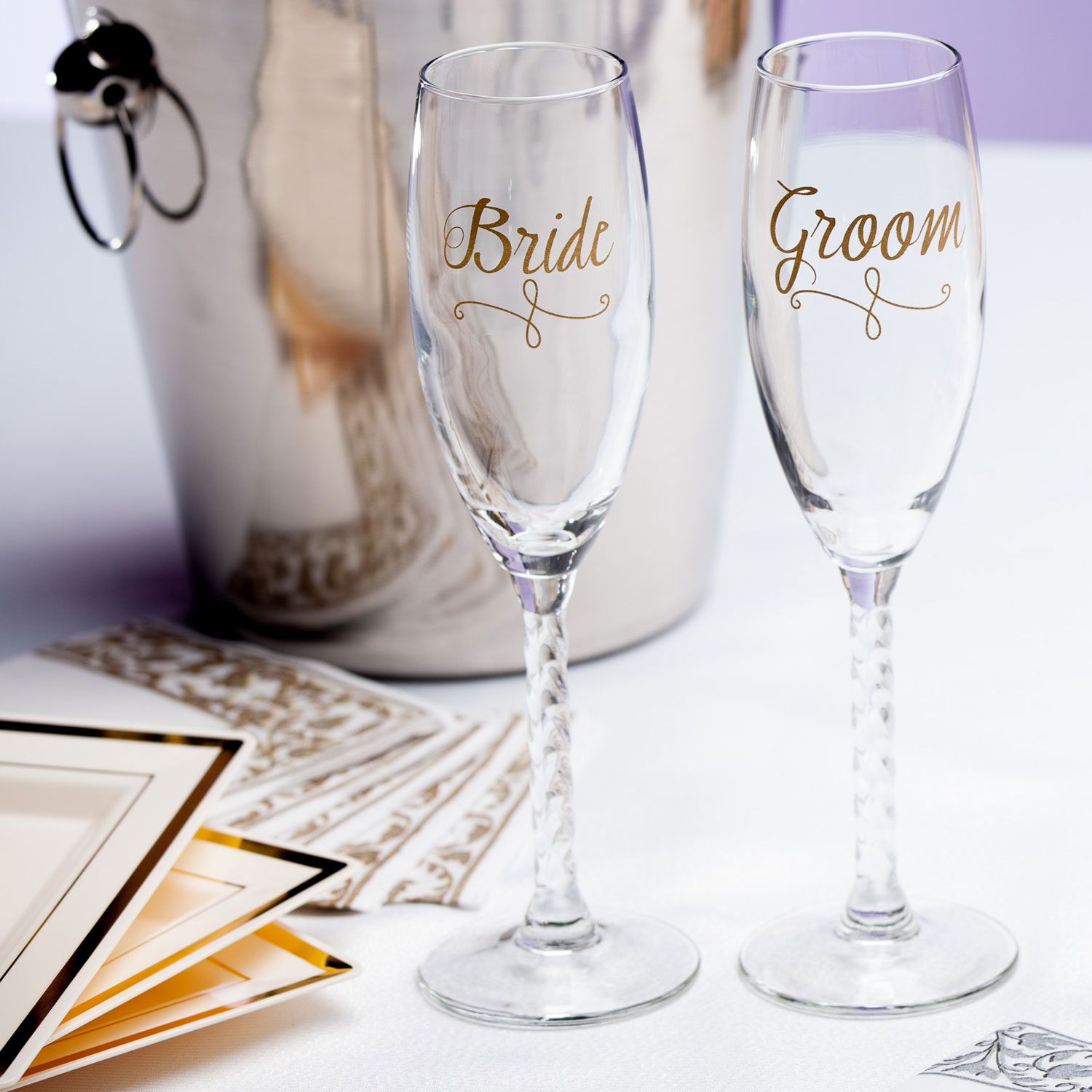 Bride & Groom Gold Champagne Wedding Toasting Flutes – Smart Tart Design