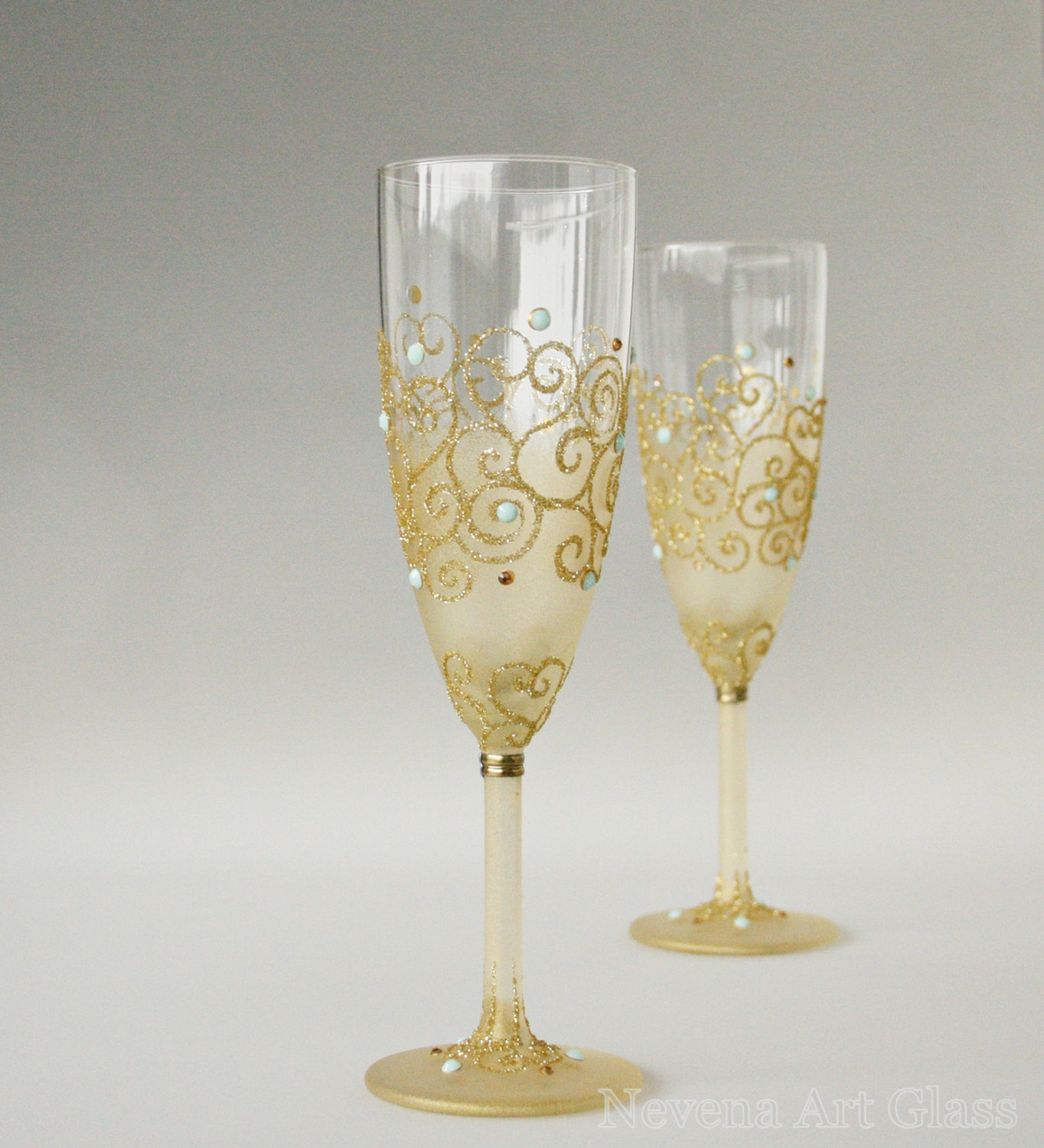 Glitter Gold Mint Flutes Gold Mint Glasses Wedding Glasses