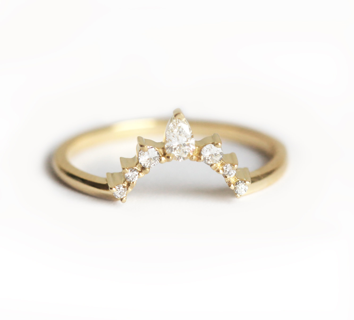 Diamond Wedding Band Diamond Crown Ring Curved Diamond Ring
