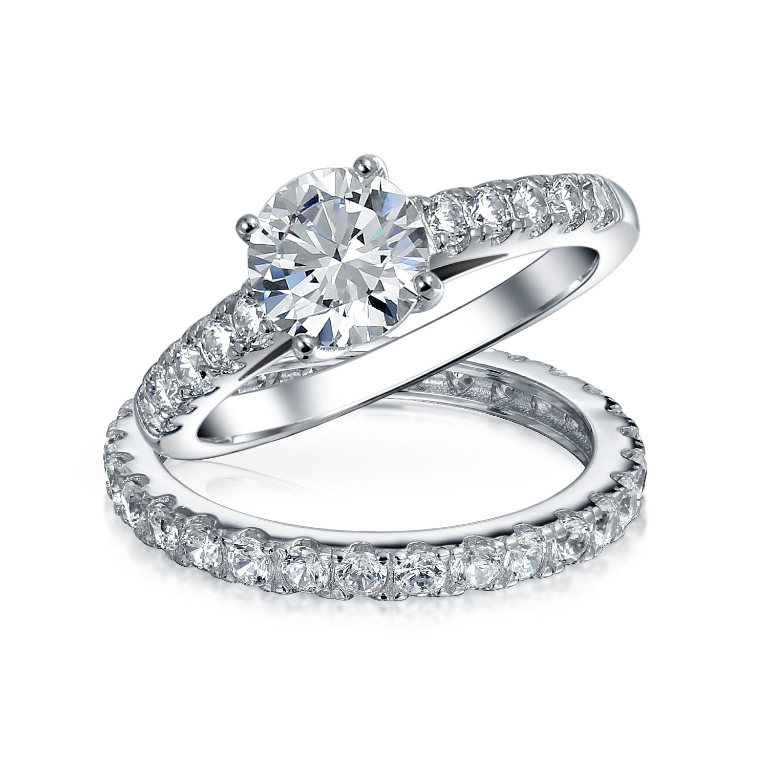 Bridal CZ Solitaire Engagement Wedding Ring Set