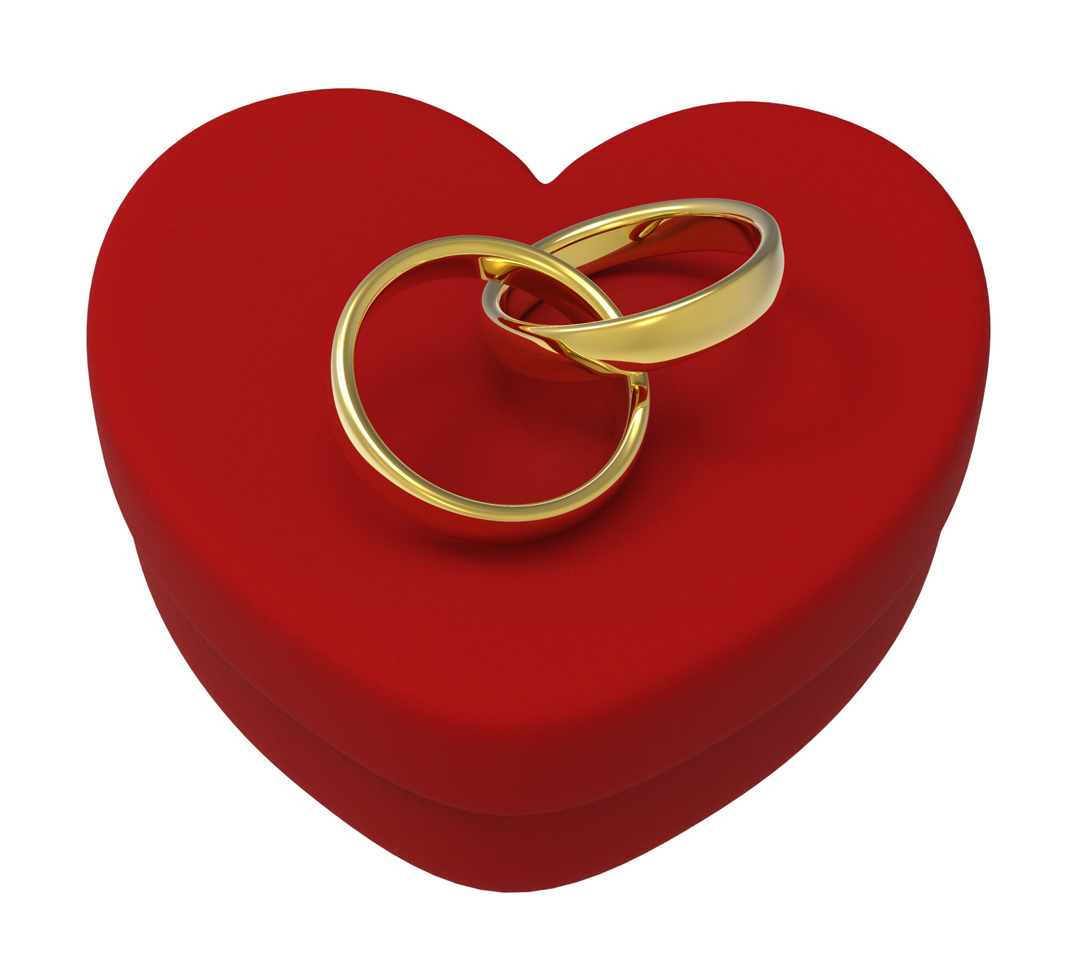 Wedding rings on heart box show engagement and marriage photo