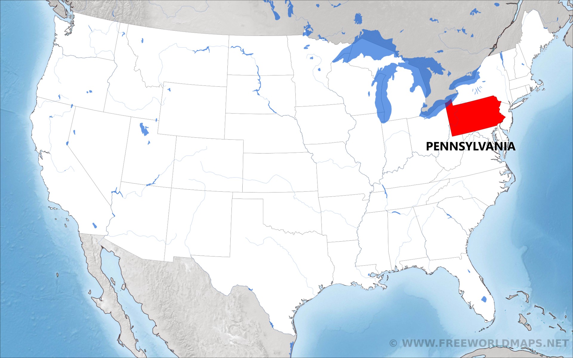 Where is Pennsylvania located on the map?