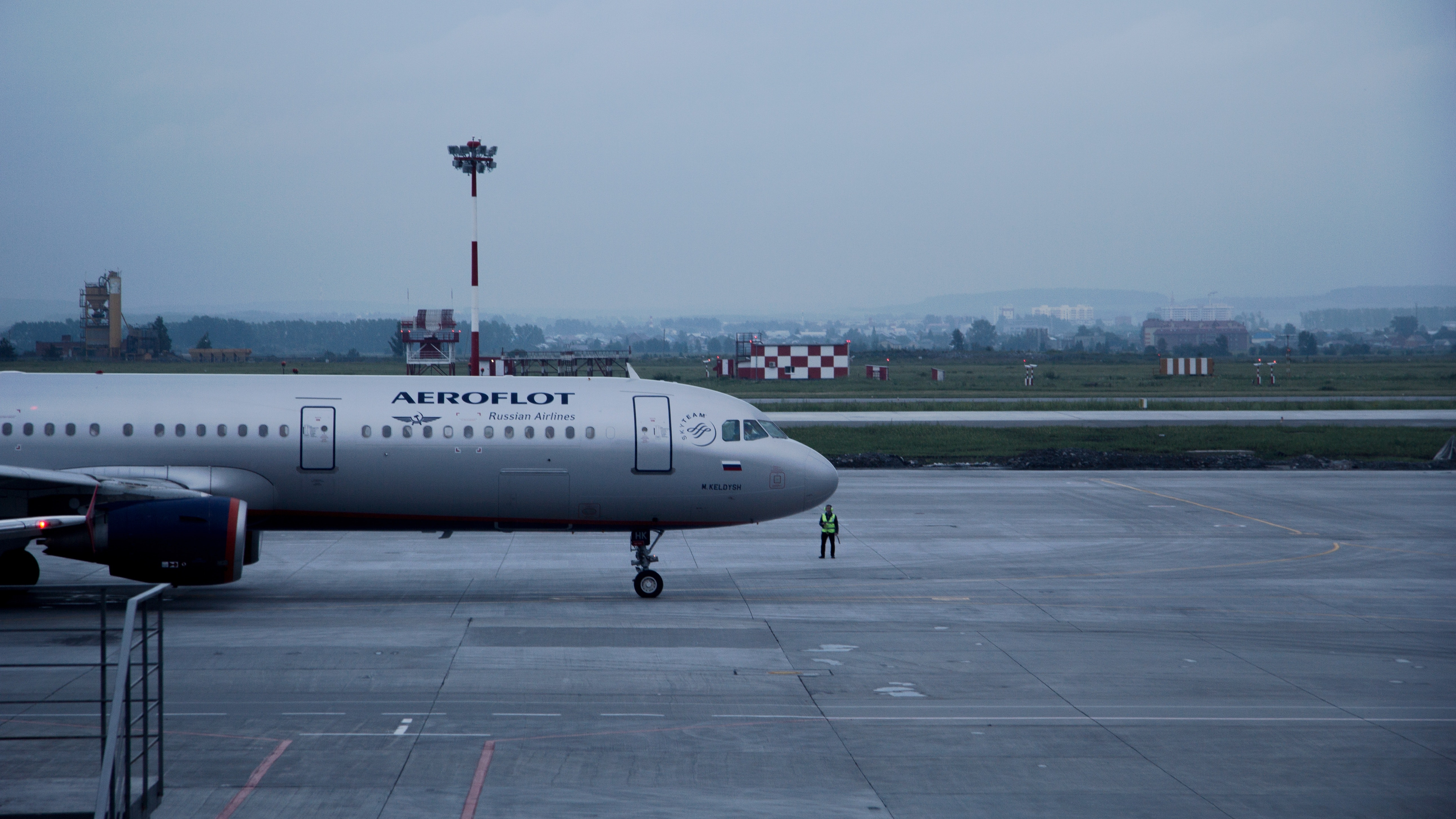 White aeroflot passenger plane on airport photo