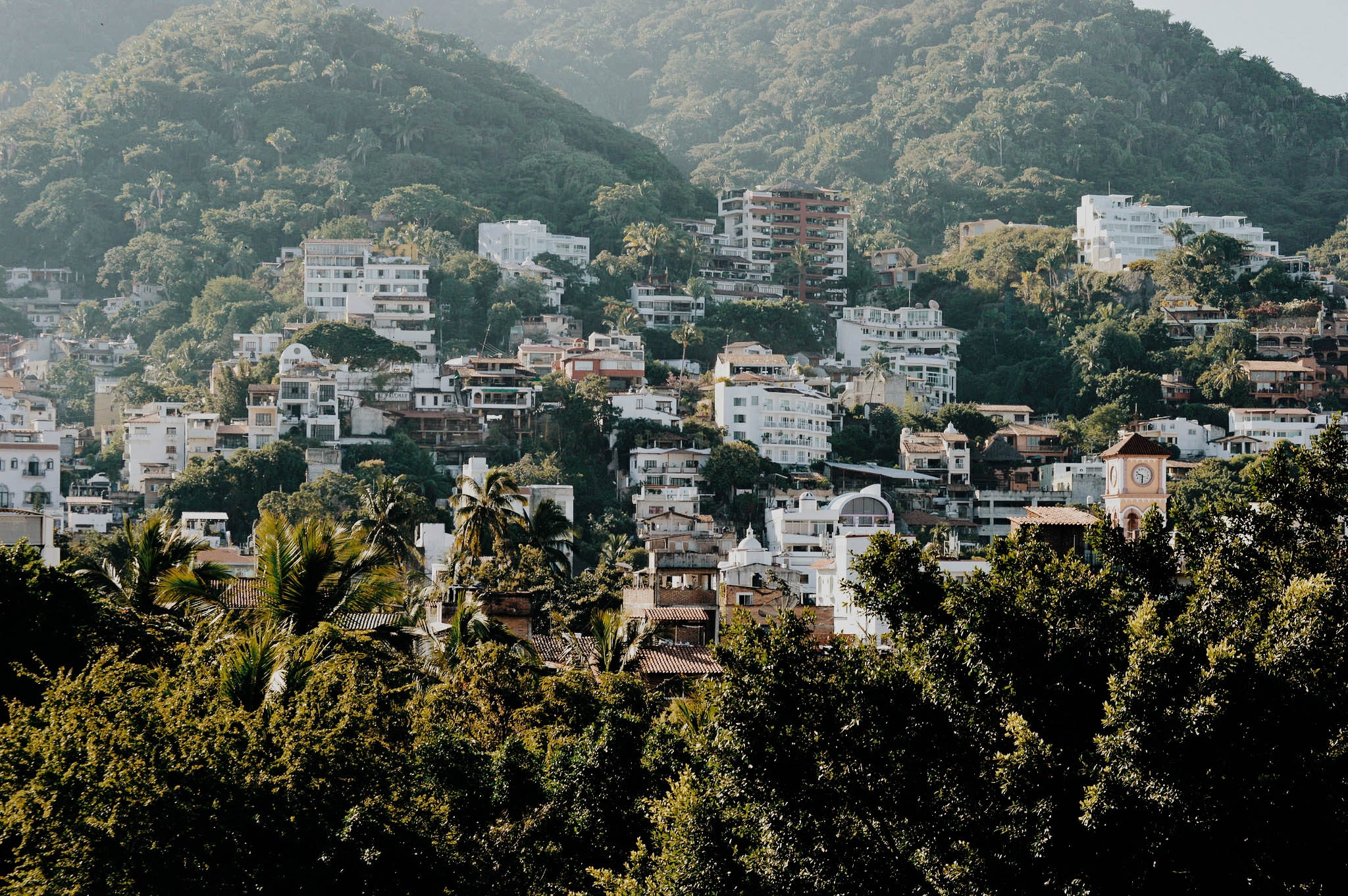 White and brown buildings on mountain photo