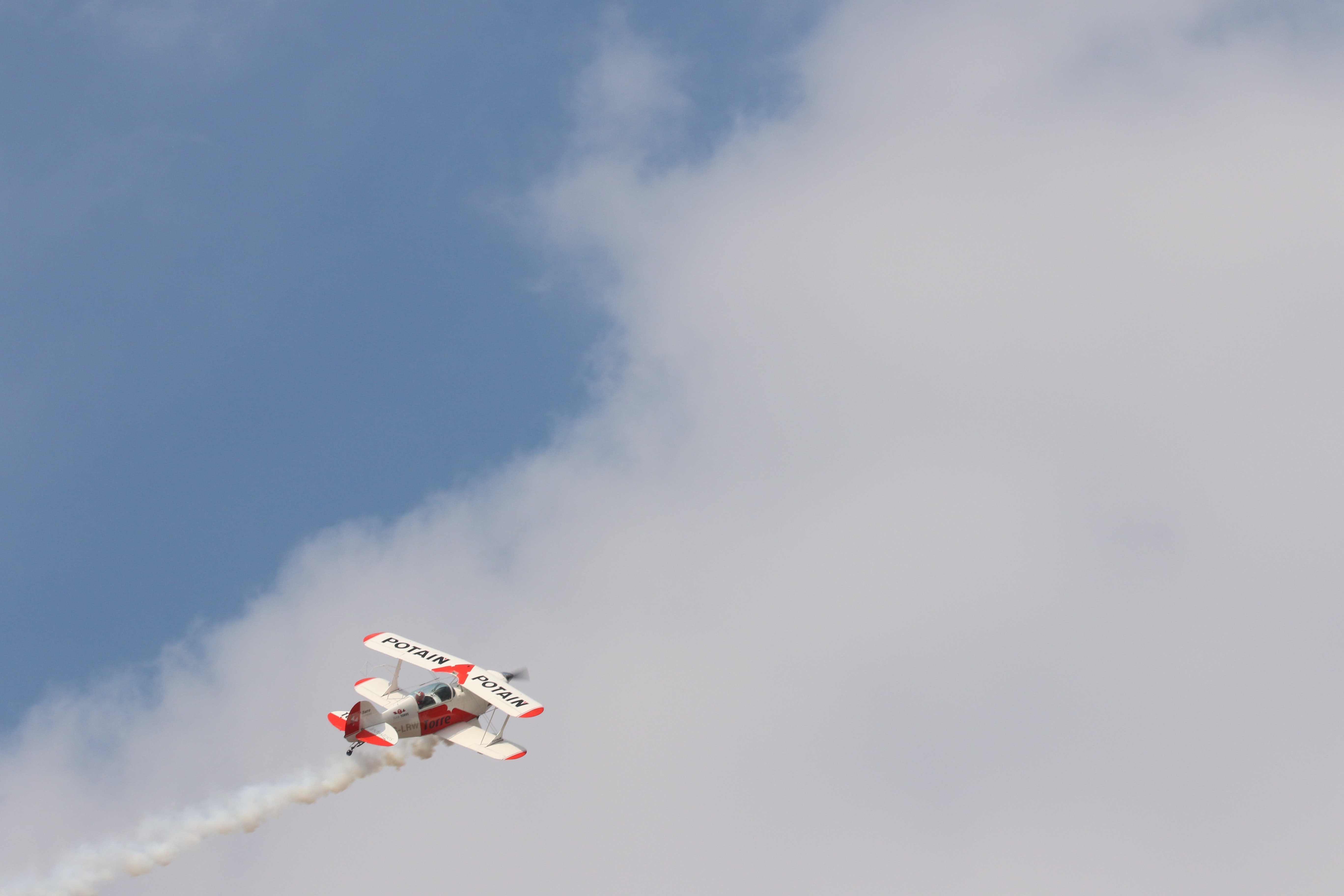 White and Red Biplane Flying during White Cloudy Day, Aerial, Flying, Tricks, Transportation system, HQ Photo