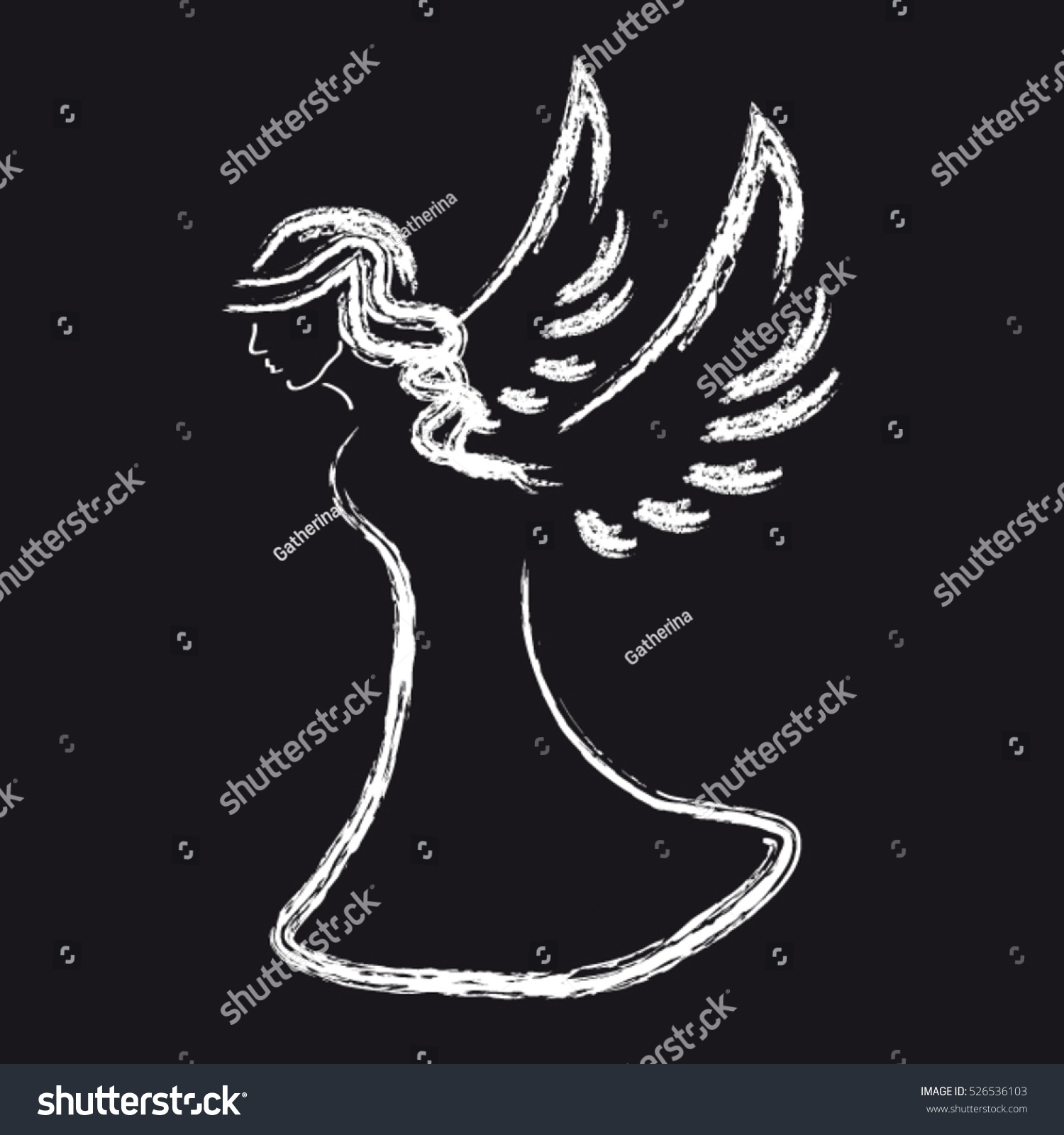 White Angel Silhouette On Black Background Stock Vector 526536103 ...