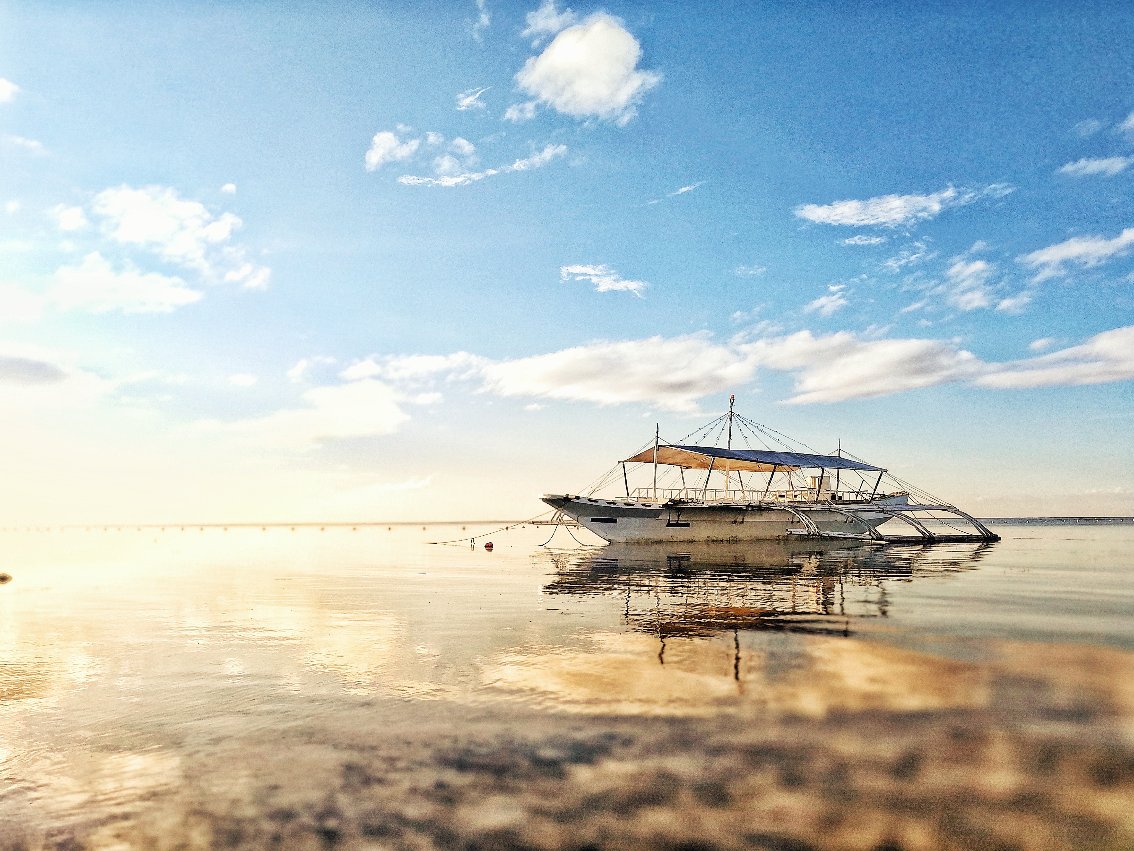 White Boat on Sea during Sunrise, Beach, Reflection, Water, Sky, HQ Photo