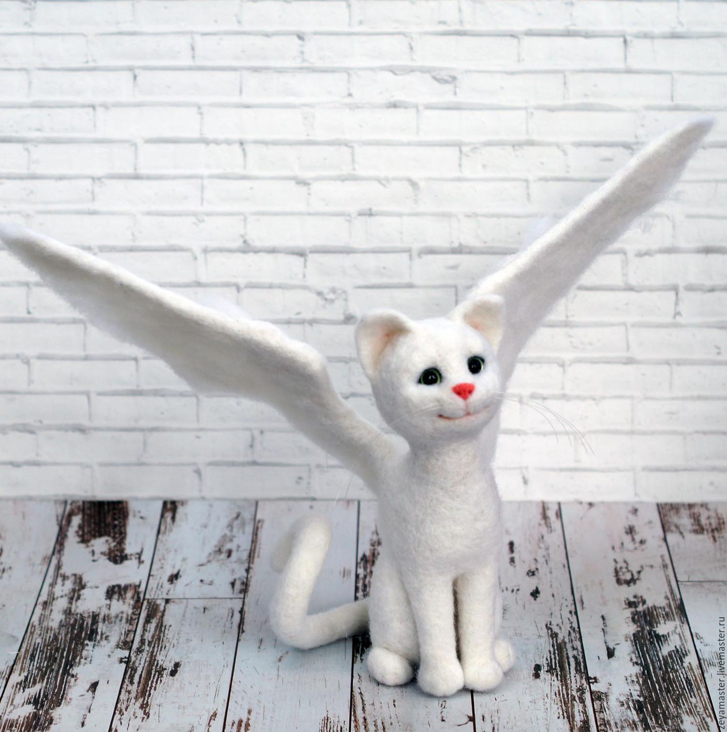 White cat with wings dry felting – shop online on Livemaster with ...