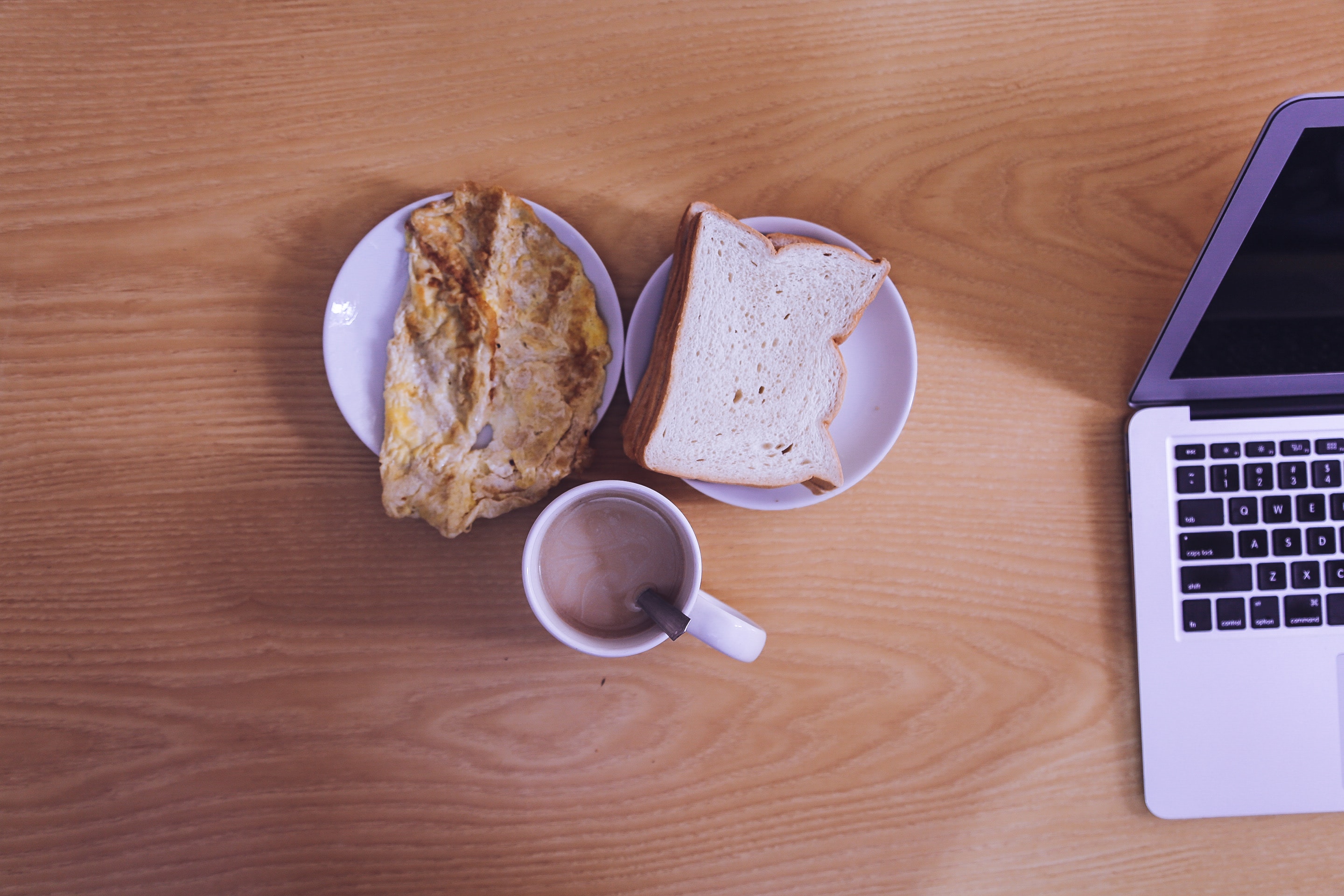White Ceramic Mug Beside Bread on White Ceramic Saucer, Breakfast, Chocolate, Coffee, Computer, HQ Photo