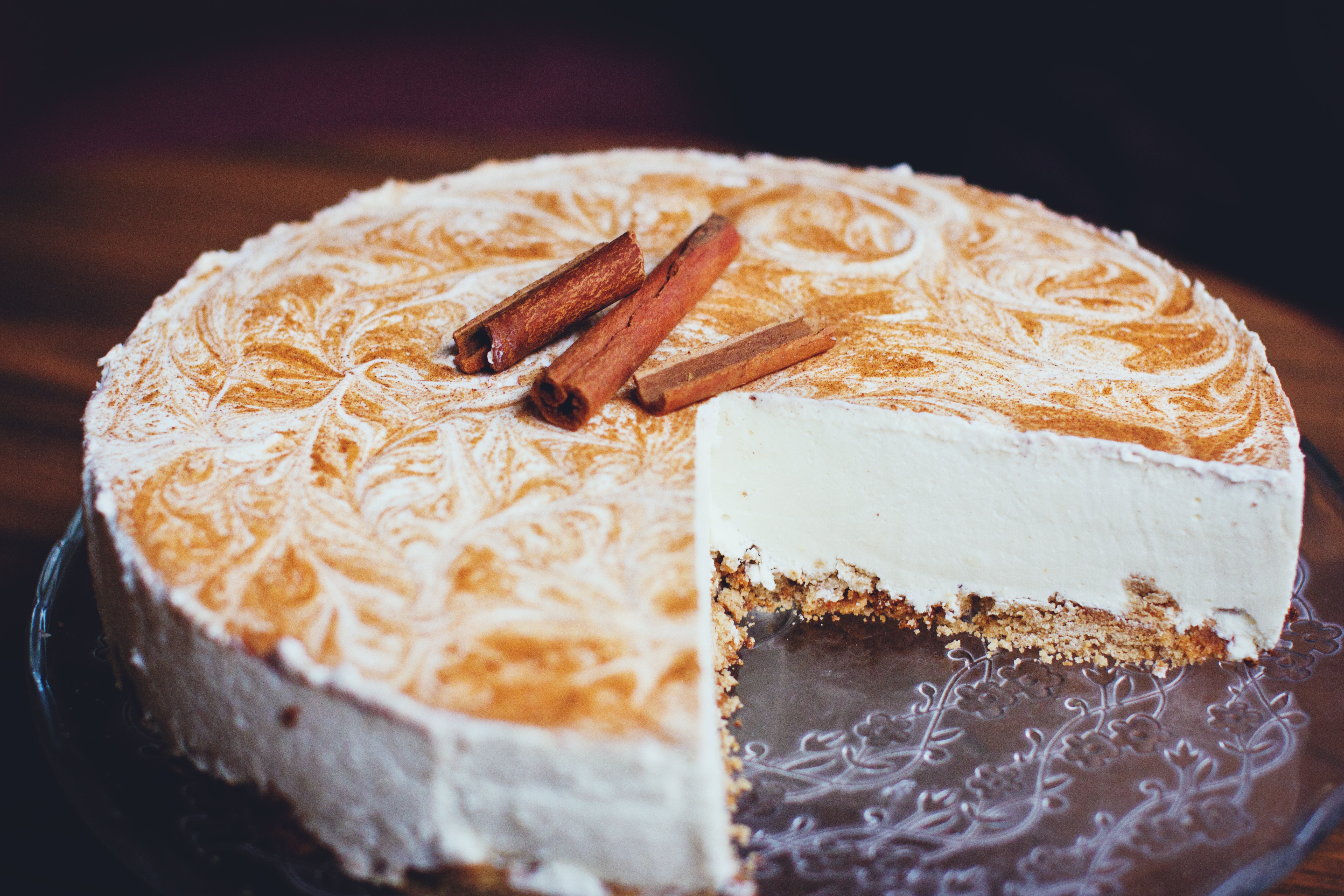 White cheesecake on wooden surface photo