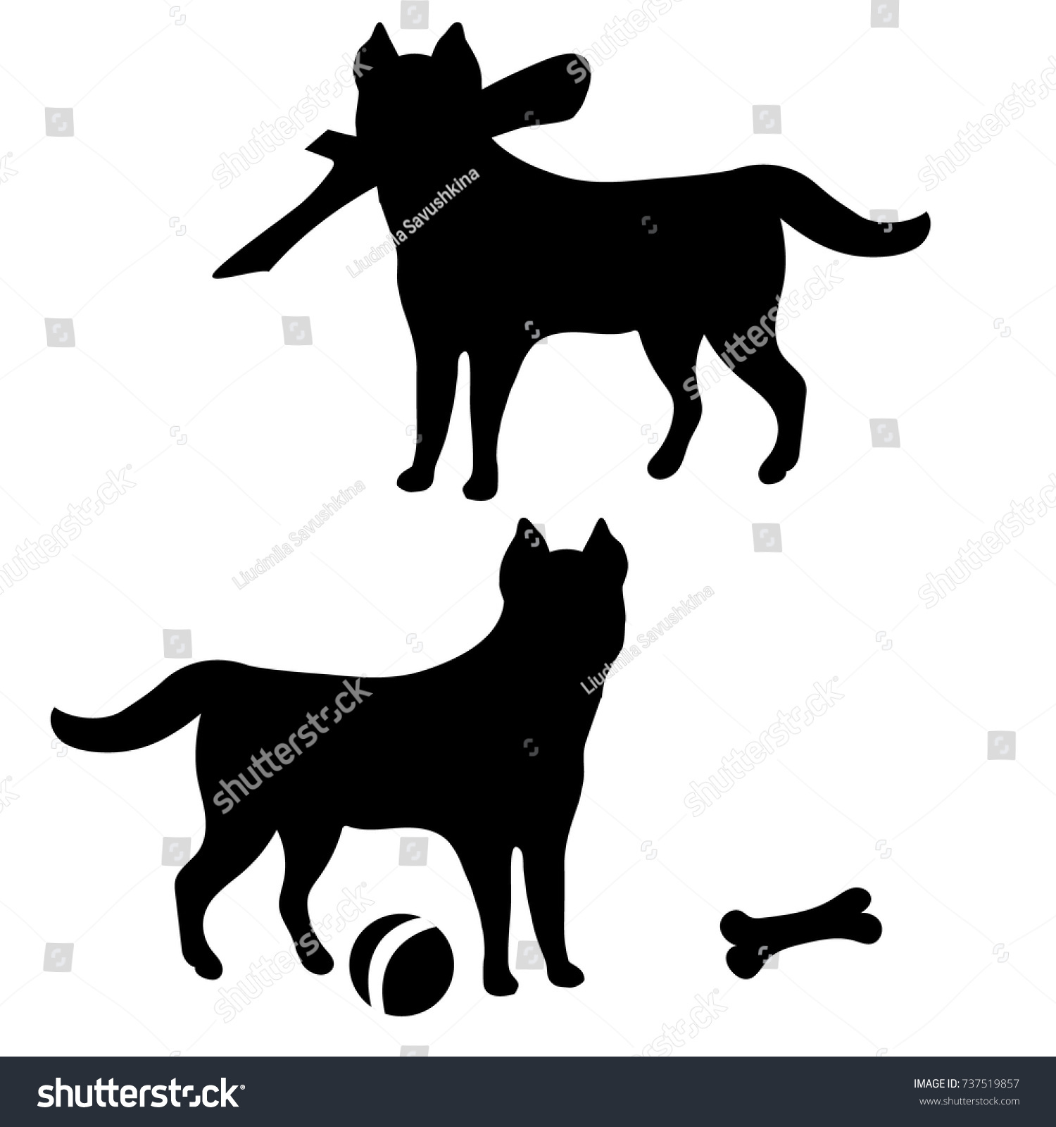 Dogs Playing Ball Dog Holds Stick Stock Vector 737519857 - Shutterstock
