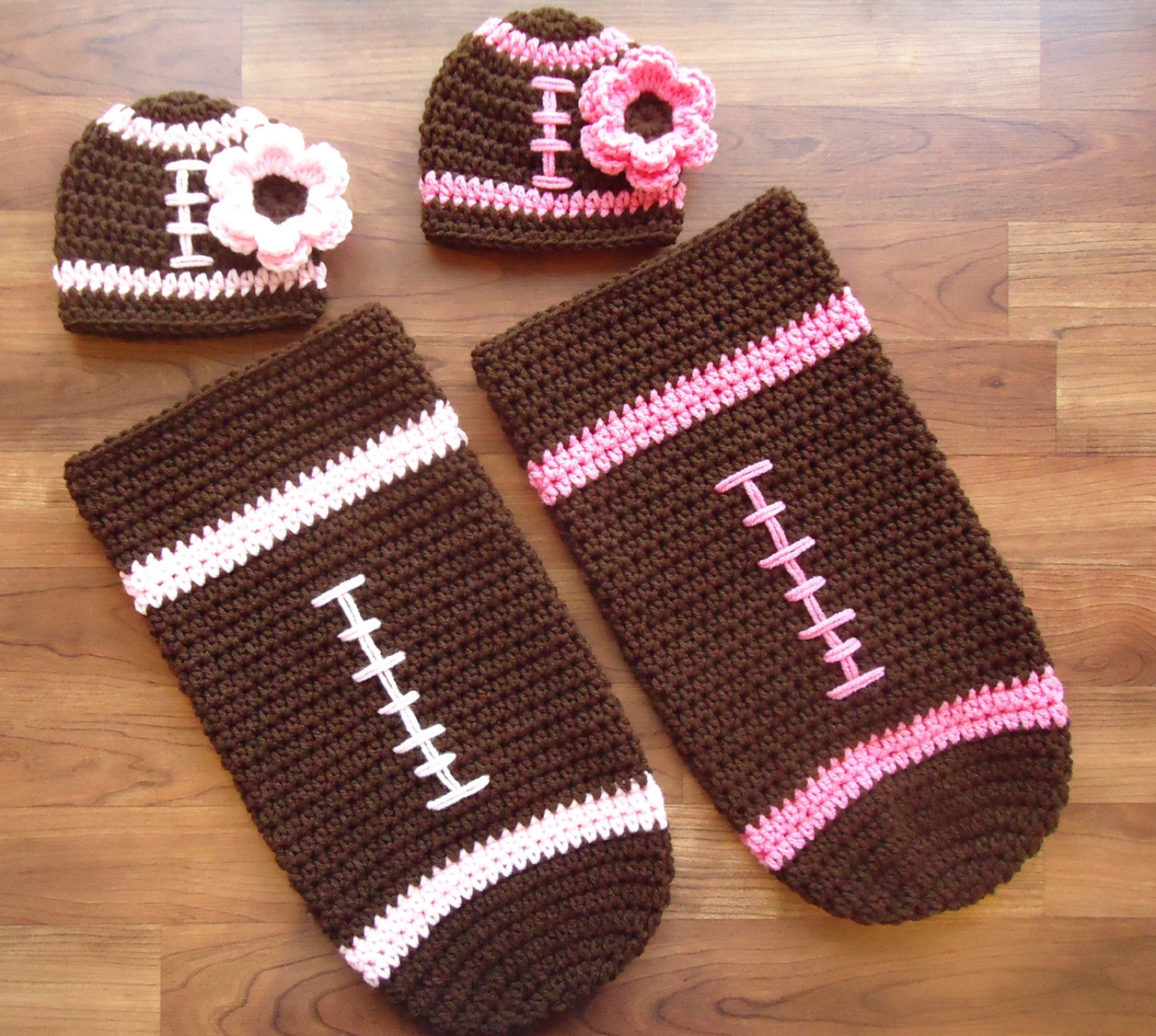 Crocheted Twin Baby Girl Football Hat & Cocoon Sets ~ Hats with ...