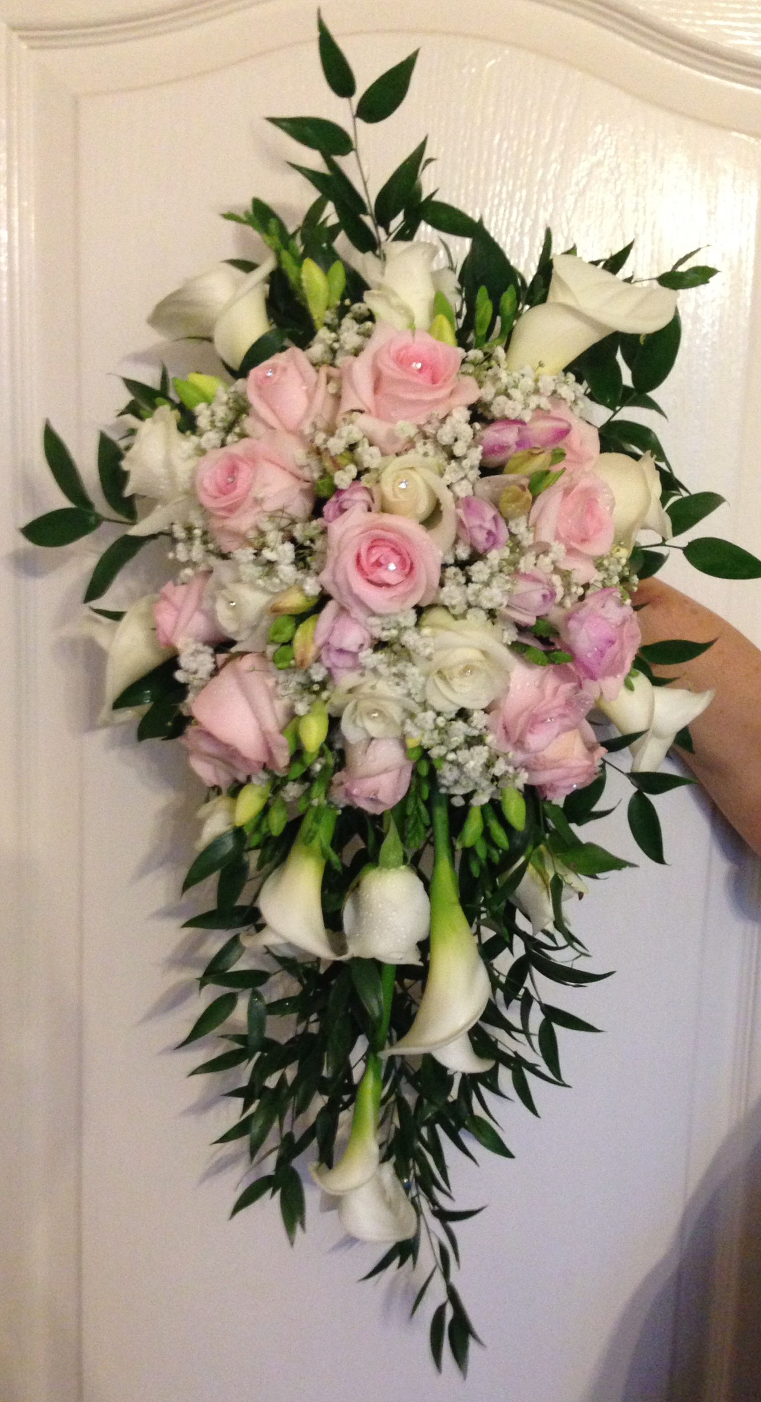 Baby pink and white fresh flower bridal bouquet - calla lilies ...