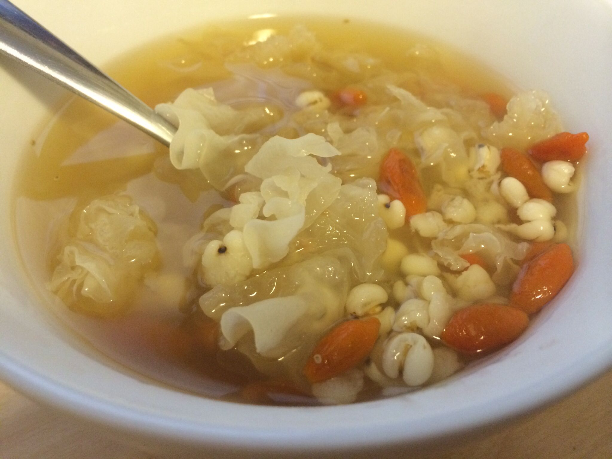 Healthy Chinese dessert soup with white fungus, goji berries, and ...