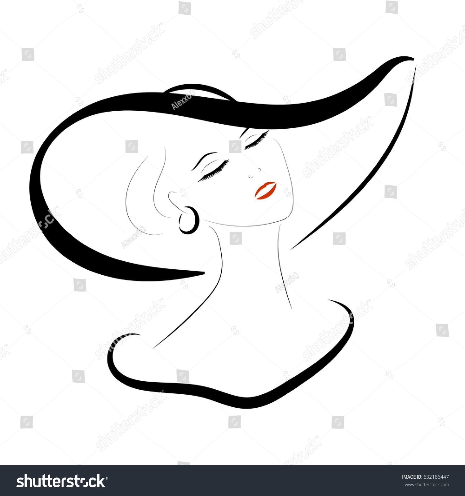 Vector Outline Drawing Face Lady Red Stock Vector HD (Royalty Free ...
