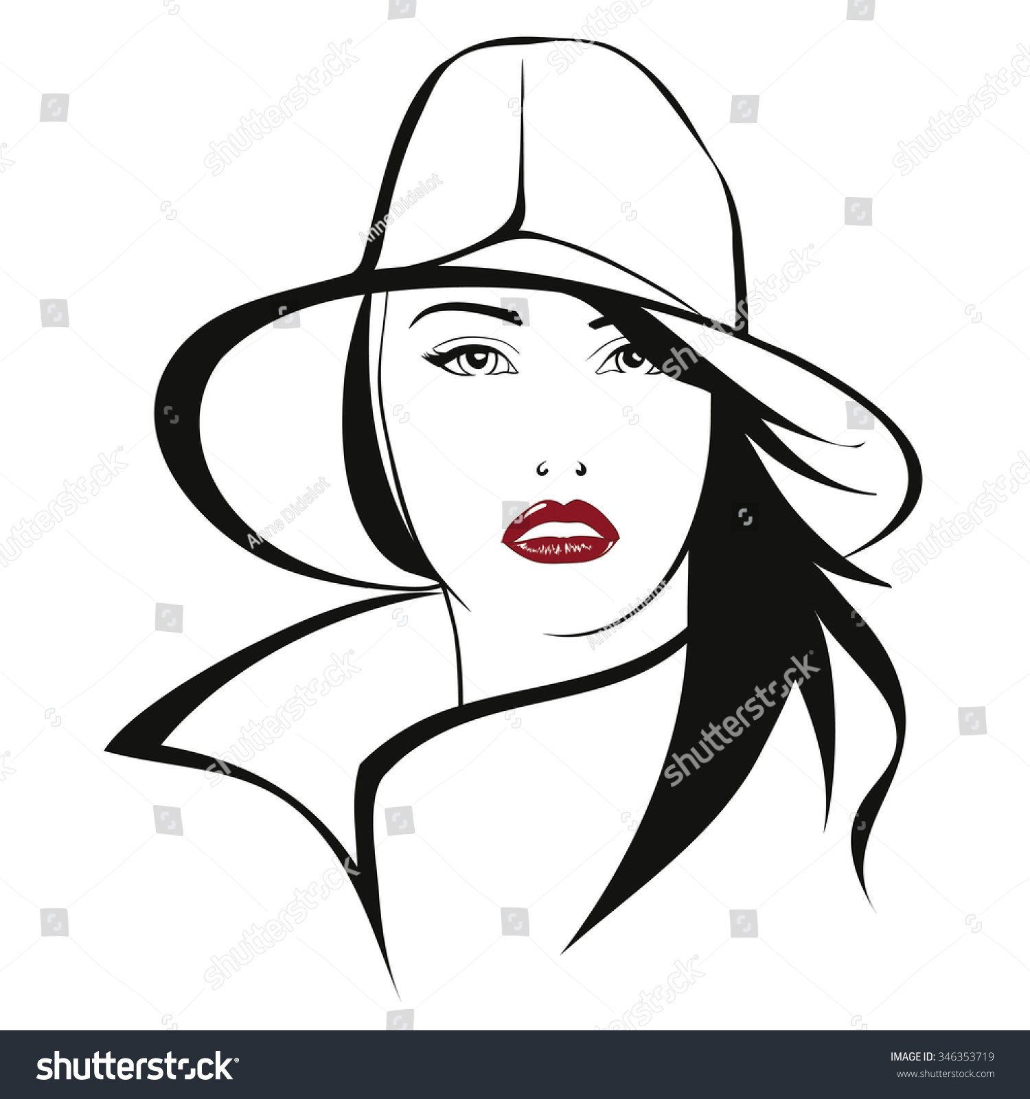 Graphic Woman Head Wearing Hat Underlining Stock Vector 346353719 ...