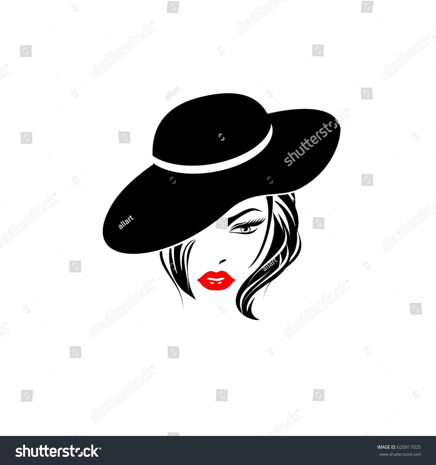 Woman Hat Red Lips Long Hair Stock Vector HD (Royalty Free ...