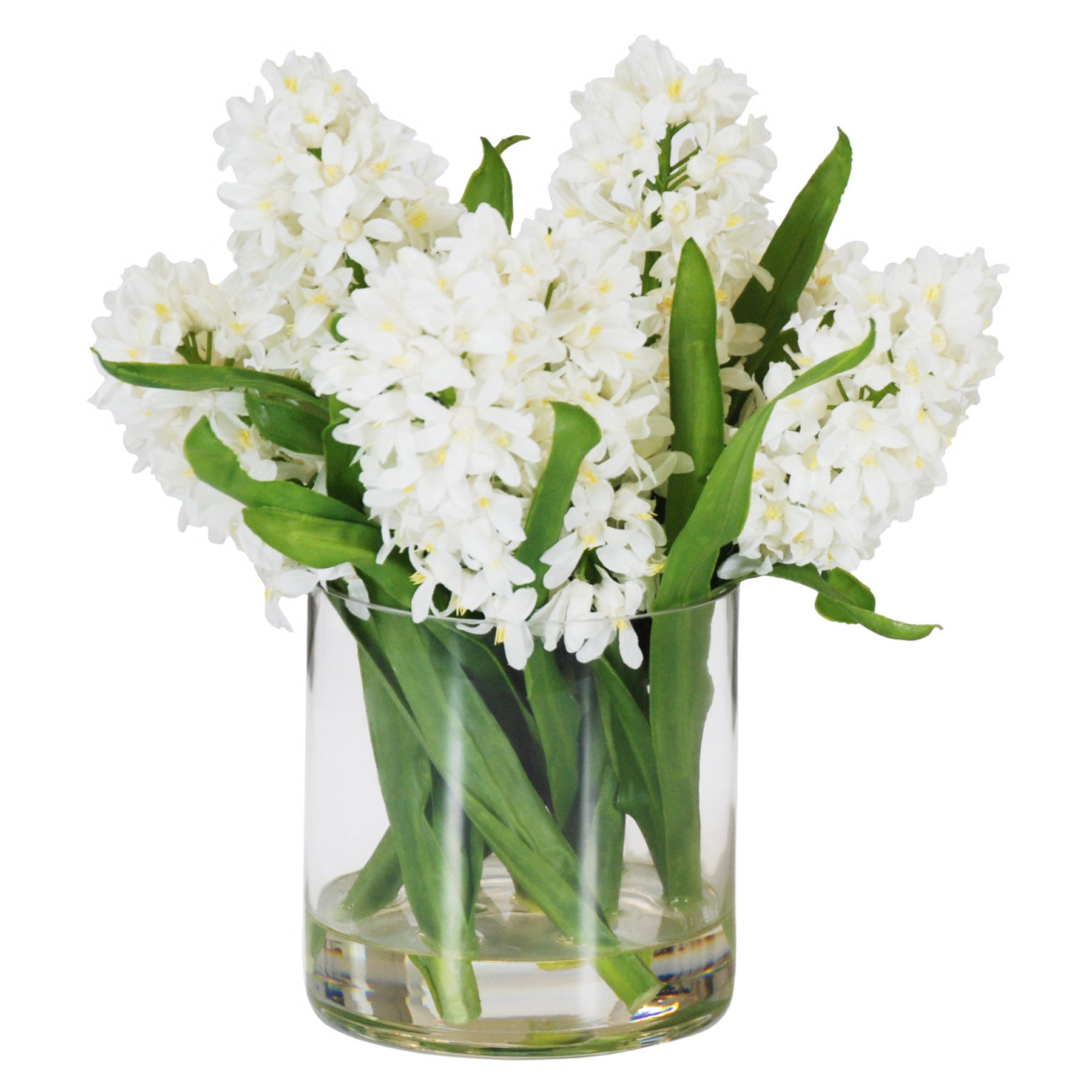 Jane Seymour Botanicals 14 in. White Hyacinths with Round Glass Vase ...
