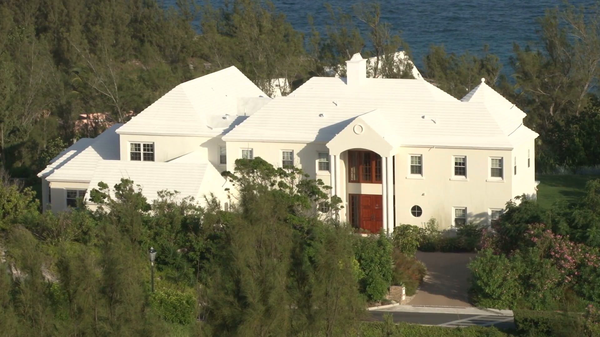 Huge White Mansion Along the Water in Bermuda Stock Video Footage ...