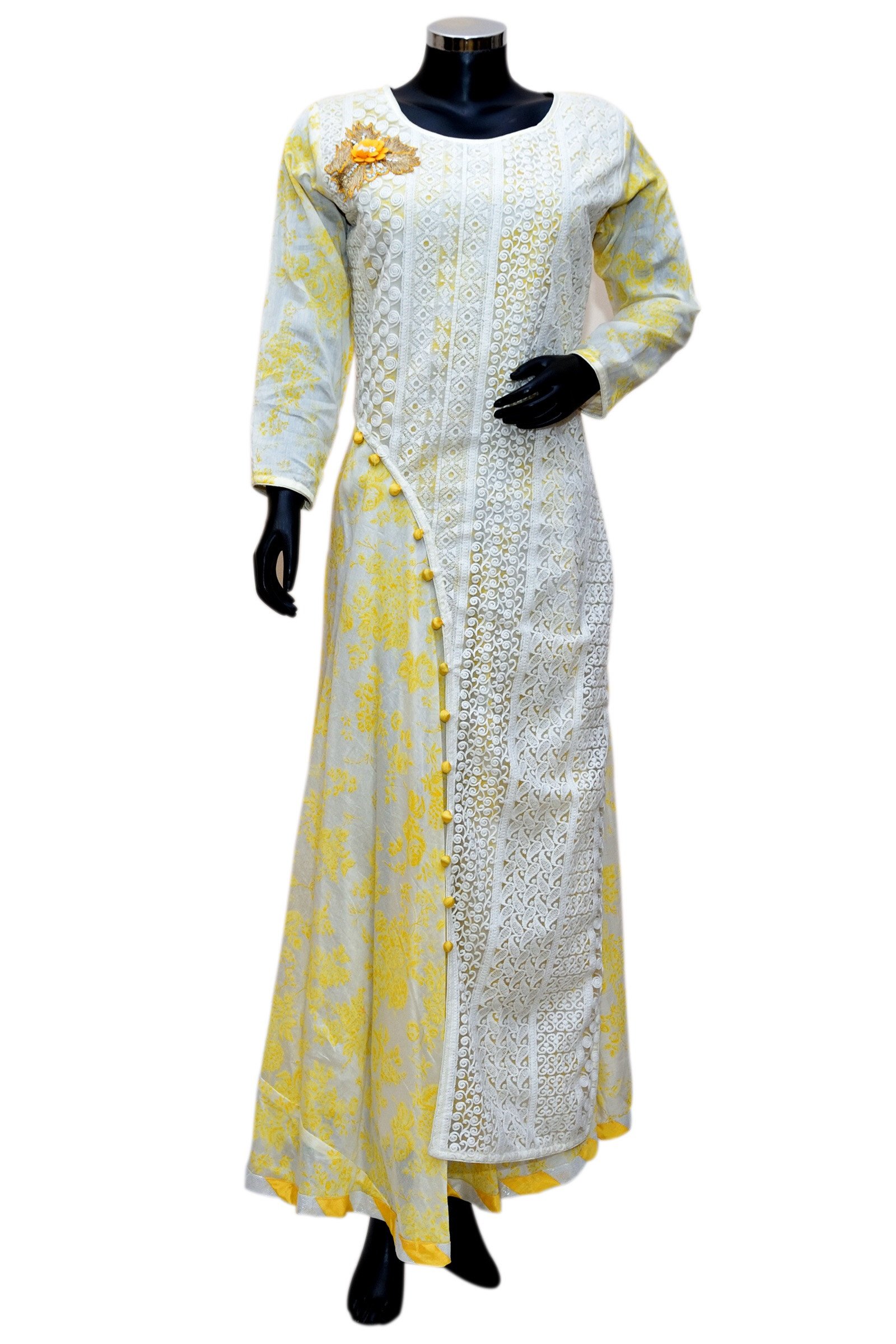 Dress in white n yellow # fdn0527