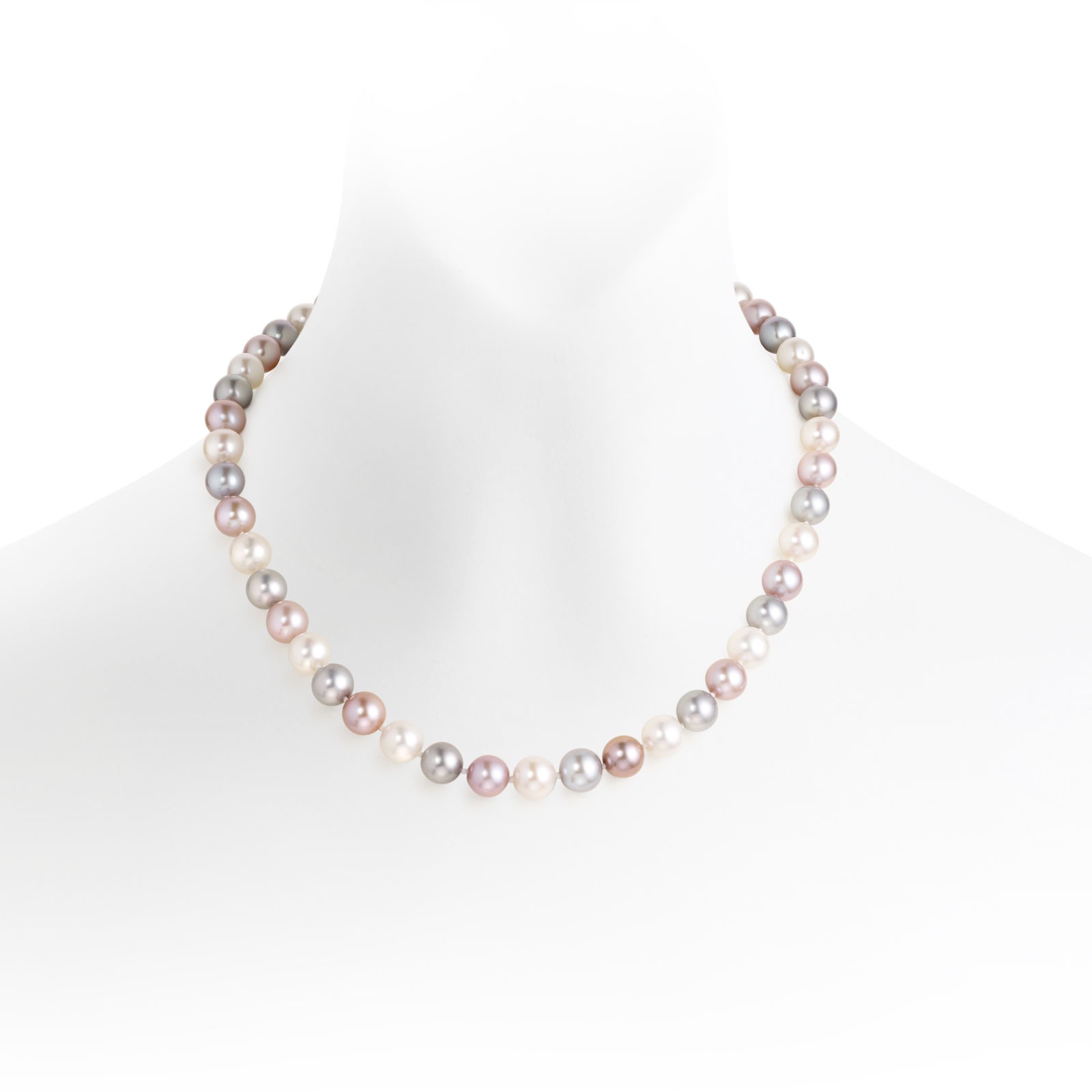 White, Pink and Grey Freshwater Pearl Necklace in Silver | Winterson