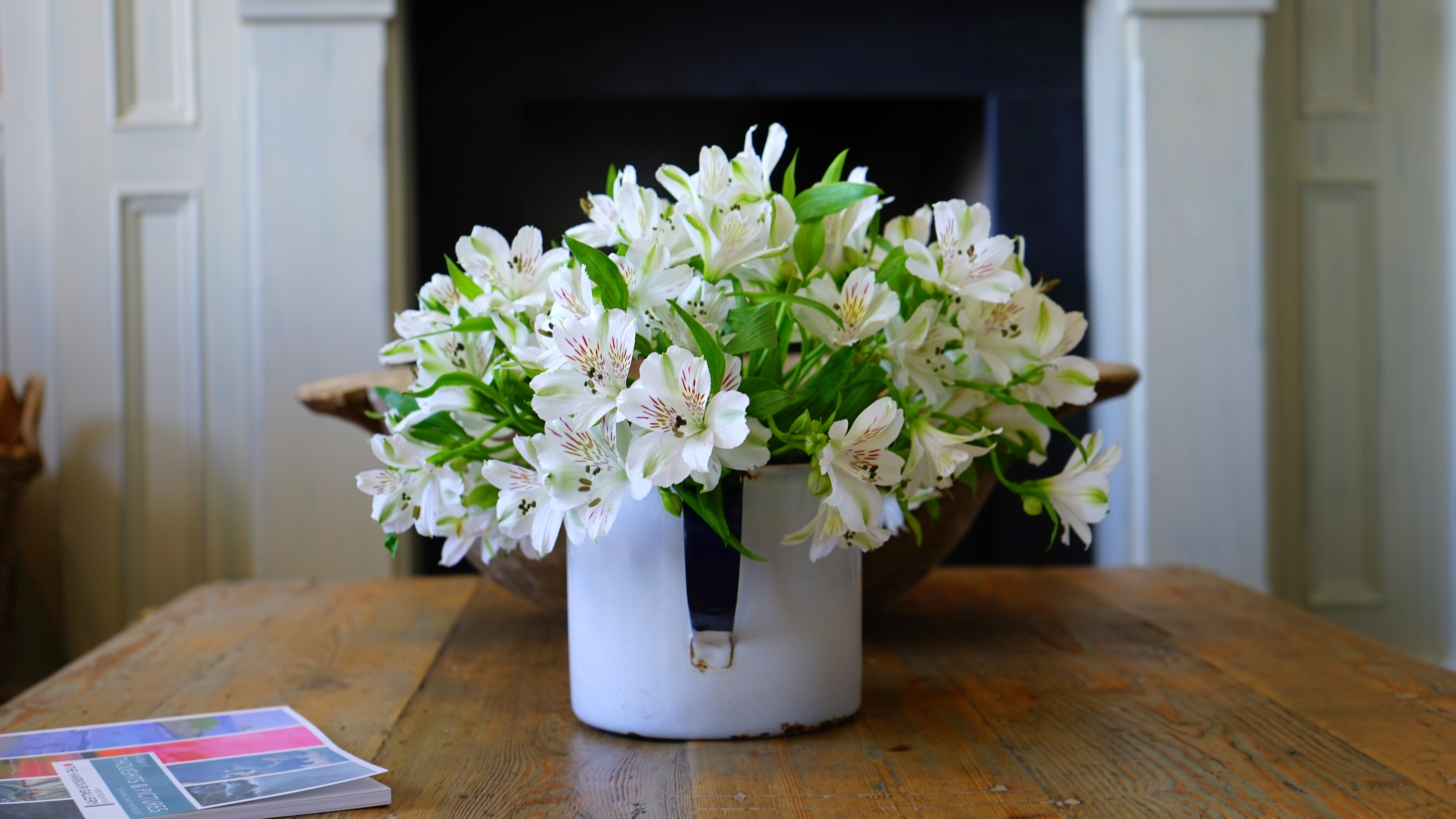 White petaled flower on white flower vase photo