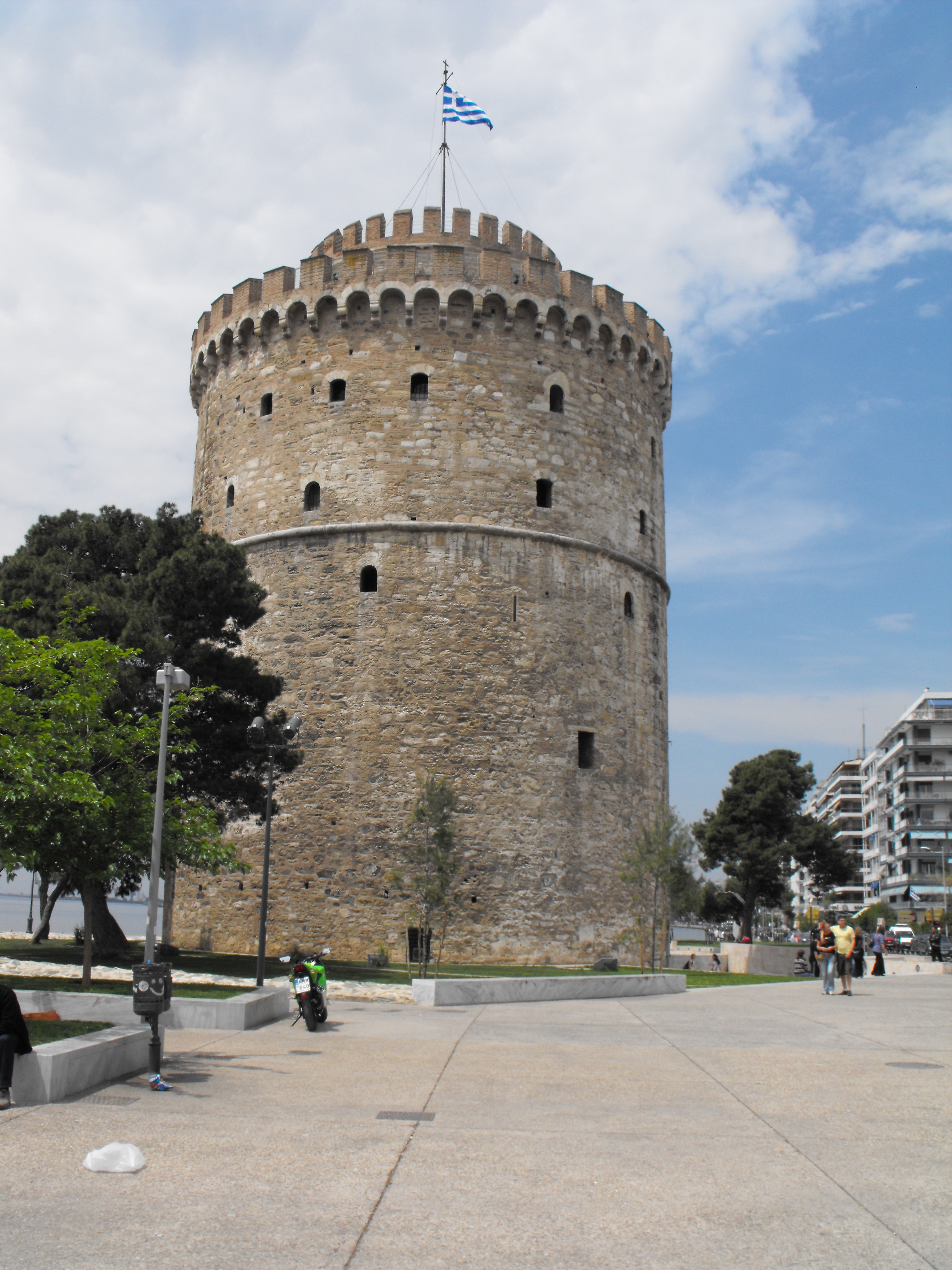 White tower in Salonica, Ancient, Castle, Flag, Greece, HQ Photo